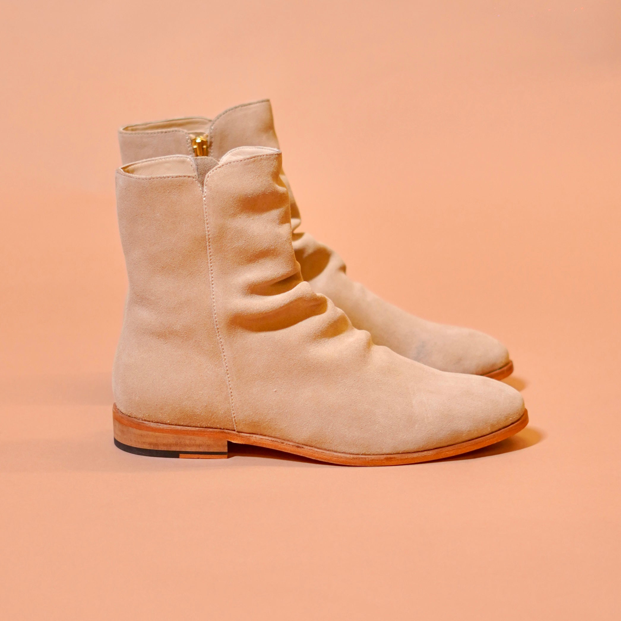 Sculptural suede footwear