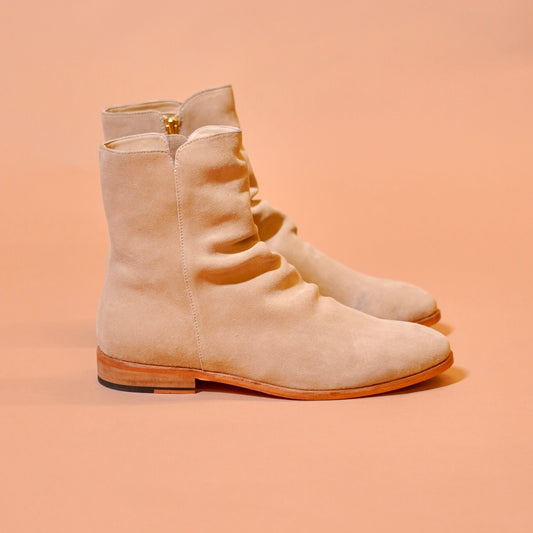 Sculptural suede footwear