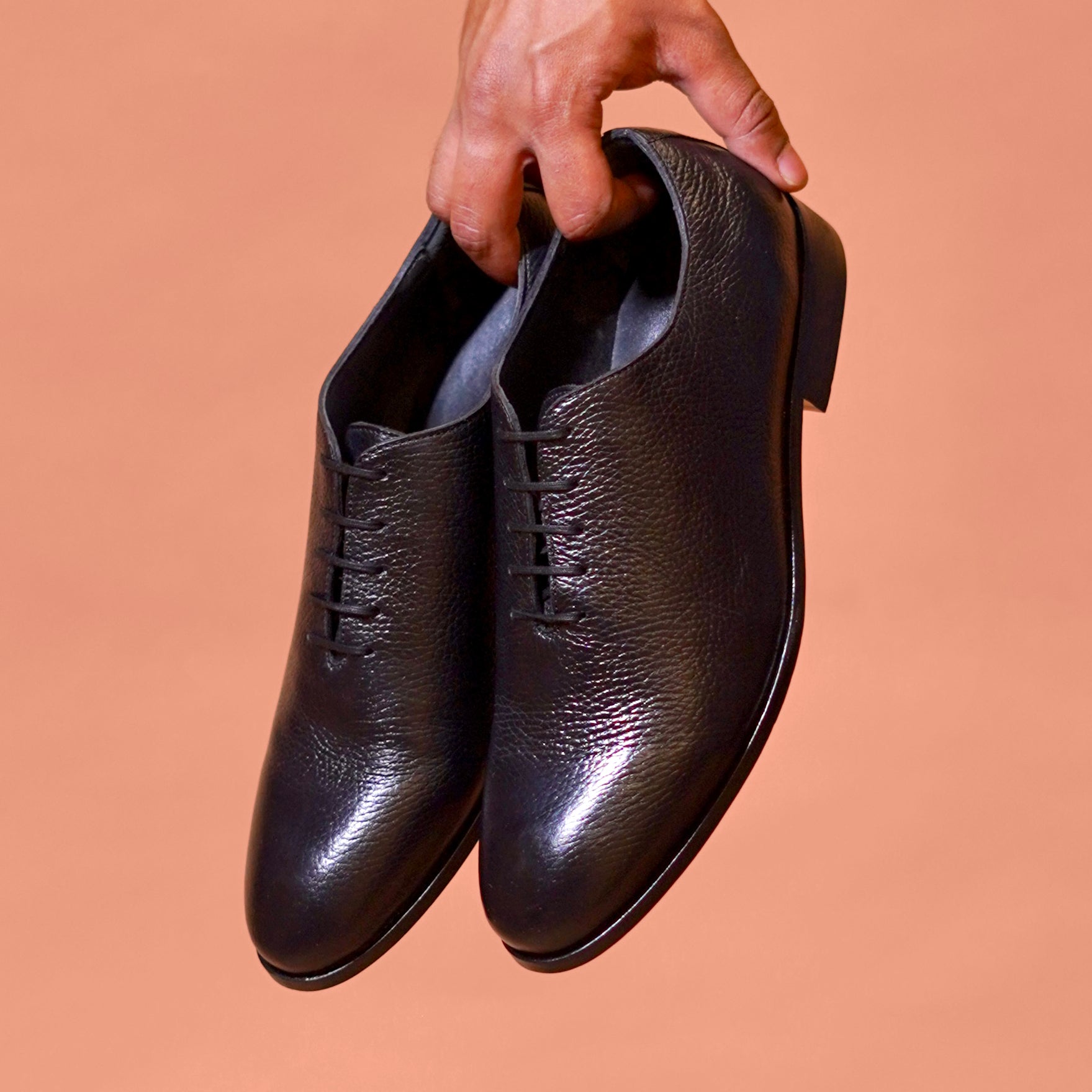 Nero Lusso – Black Textured Leather Lace-Up Shoes for Men