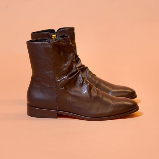 Sculptural brown leather footwear