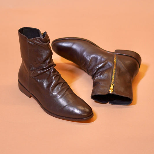 Side zipper leather boots