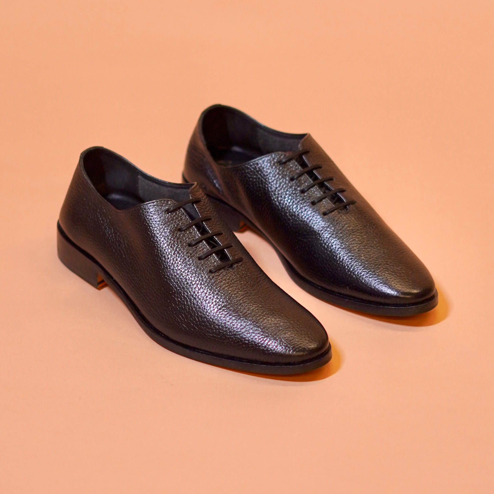 Black textured leather unlined shoes for men