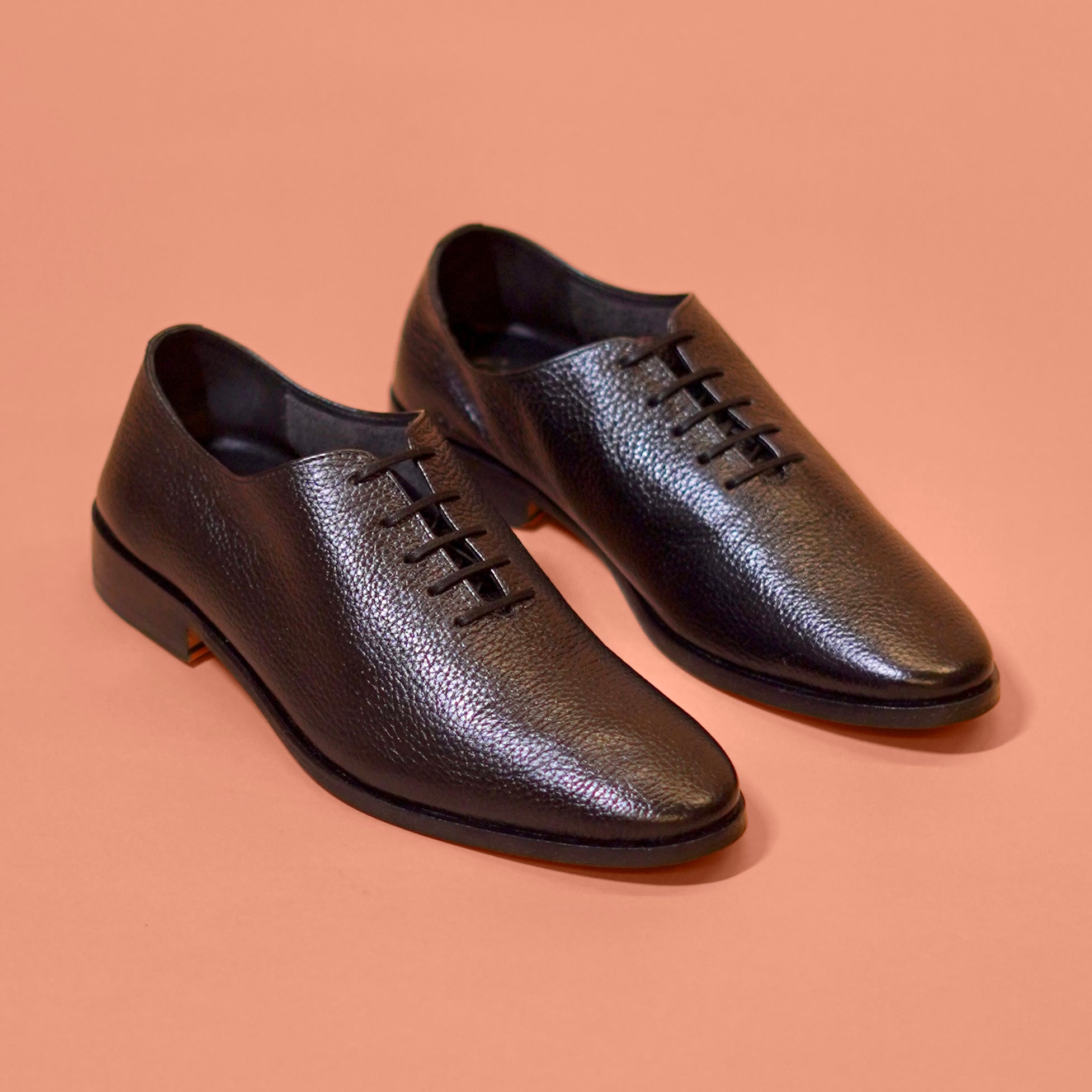 Nero Stride – Black Textured Leather Unlined Shoes for Men