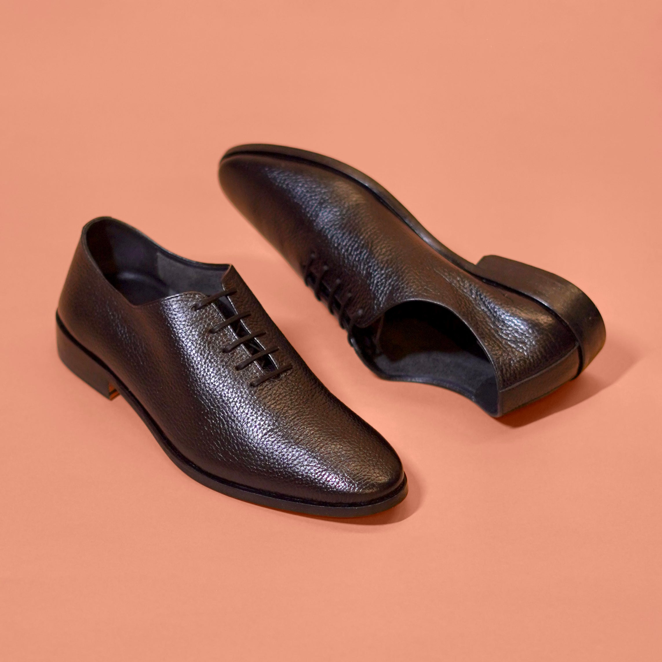 Nero Stride – Black Textured Leather Unlined Shoes for Men