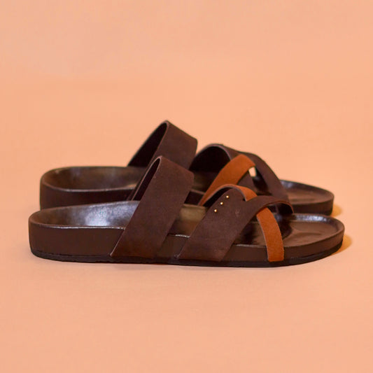 Cork sole crossover strap sandal