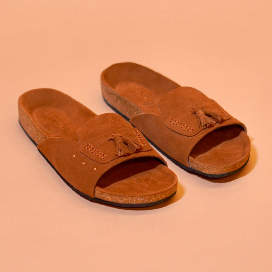 Tan suede sliders for men