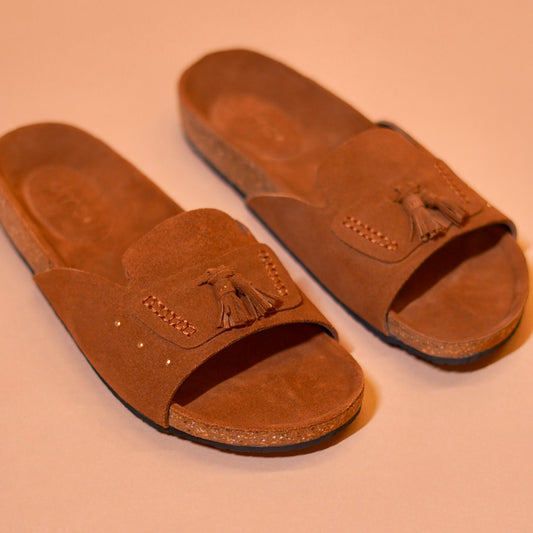 Handcrafted suede cork sandals
