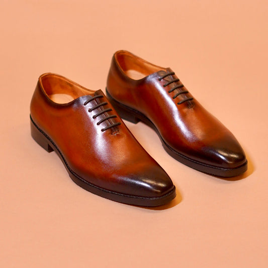 Burnished brown leather formal shoes for men