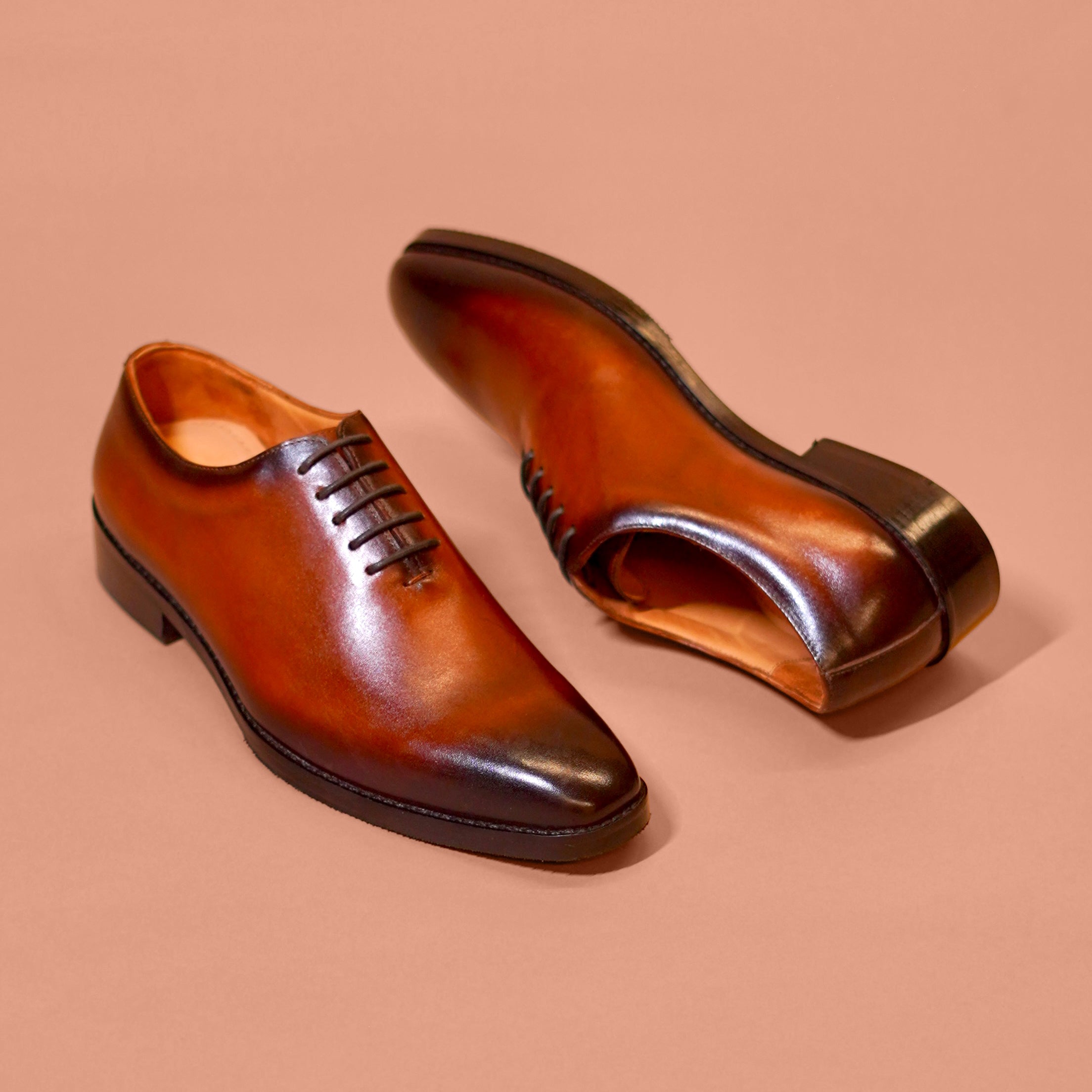 Bruno Lusso – Burnished Brown Leather Lace-Up Shoes for Men