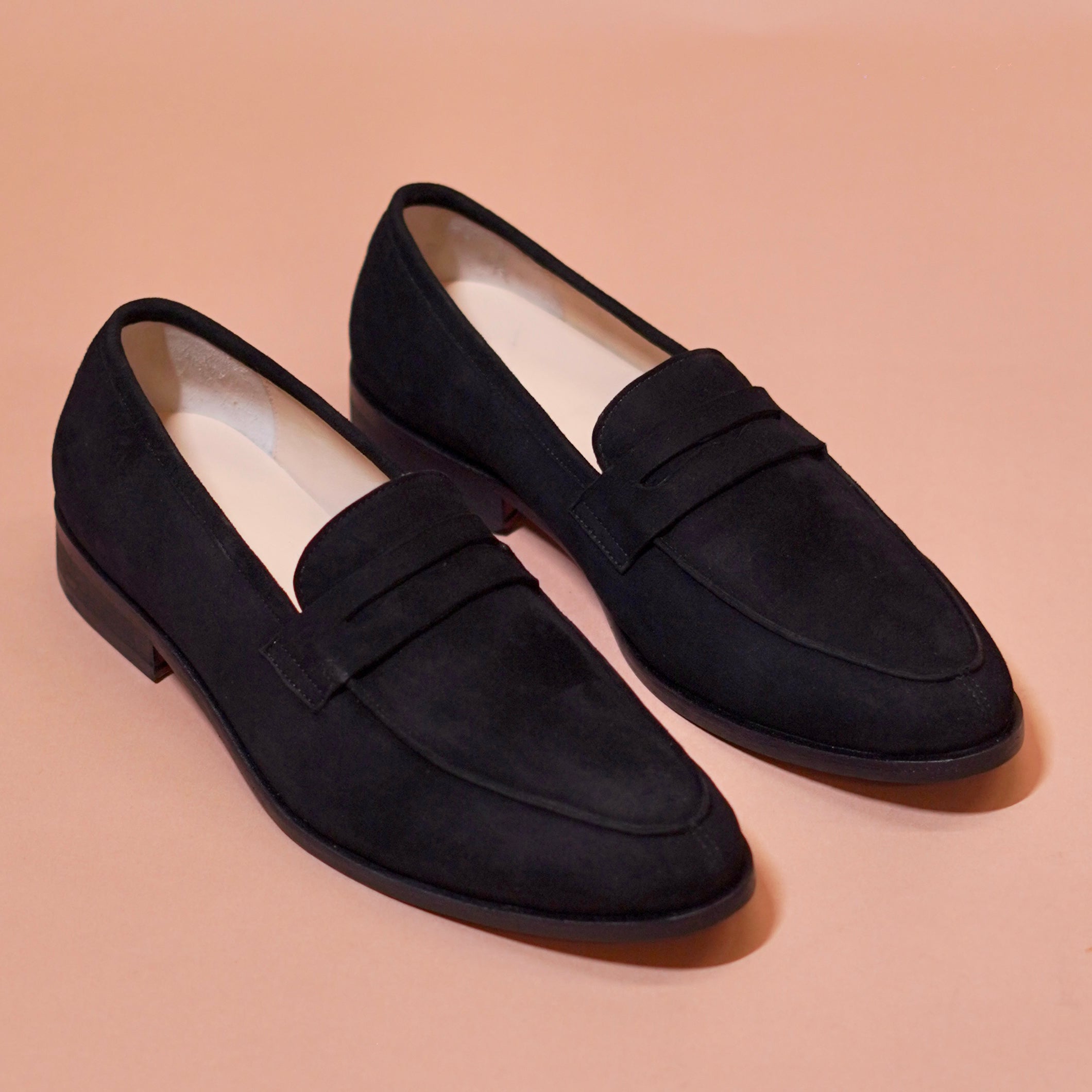 Nero | Classic black suede penny loafers