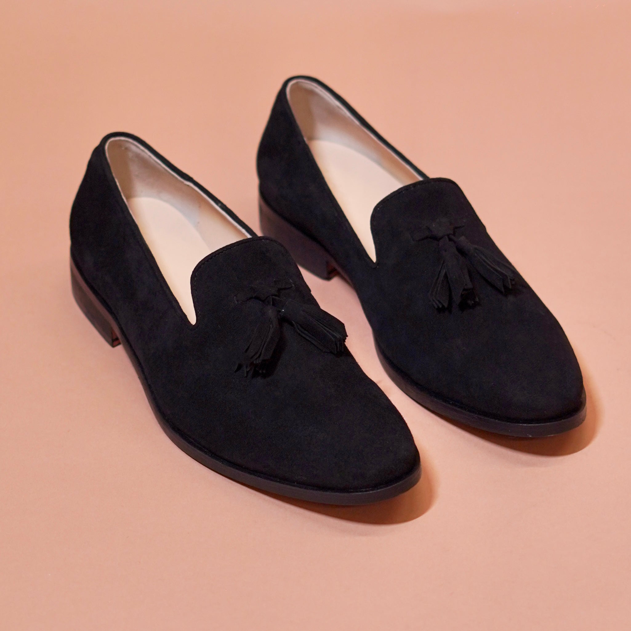 Fascino | Black Suede classic tassel loafers with anti-skid leather sole