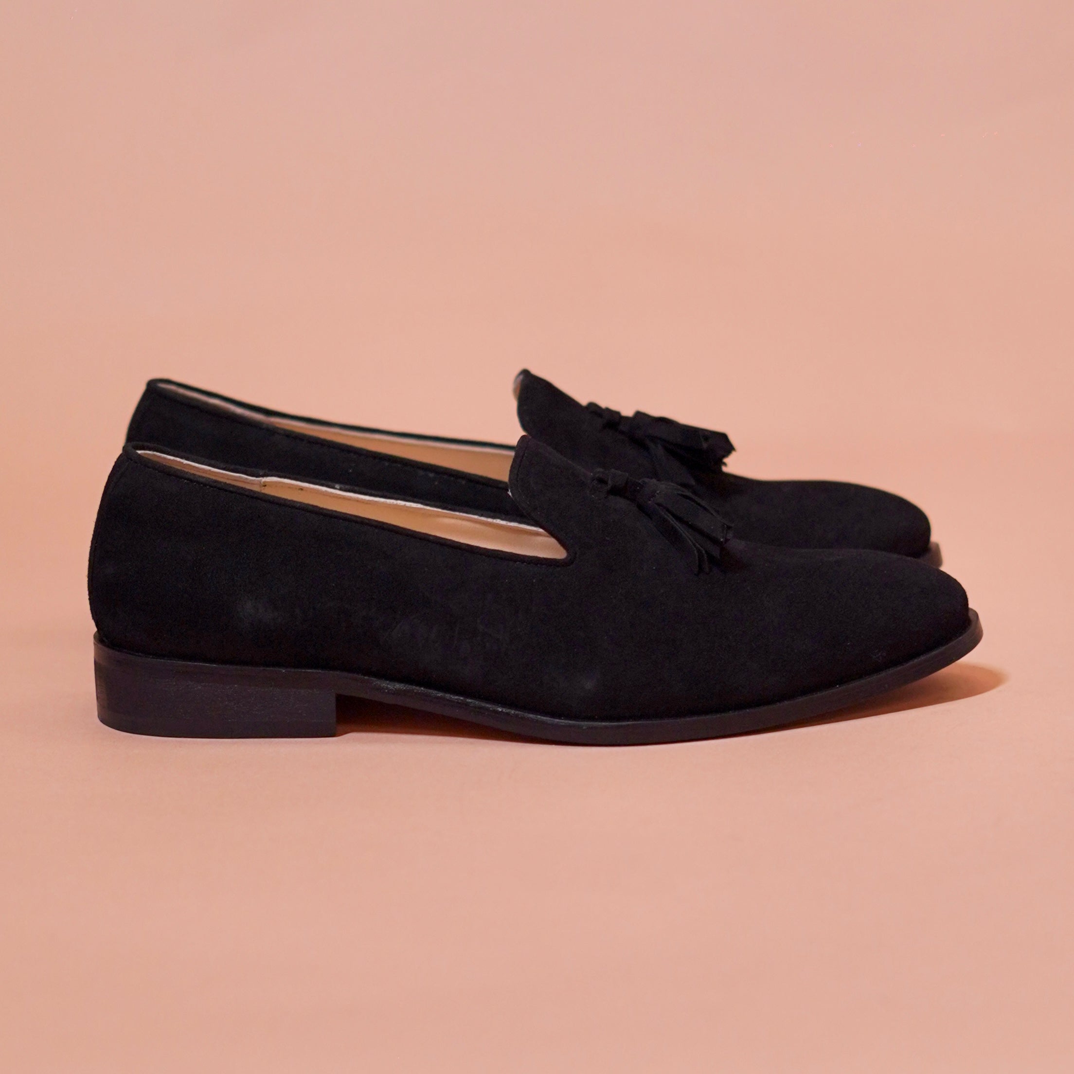 Fascino | Black Suede classic tassel loafers with anti-skid leather sole