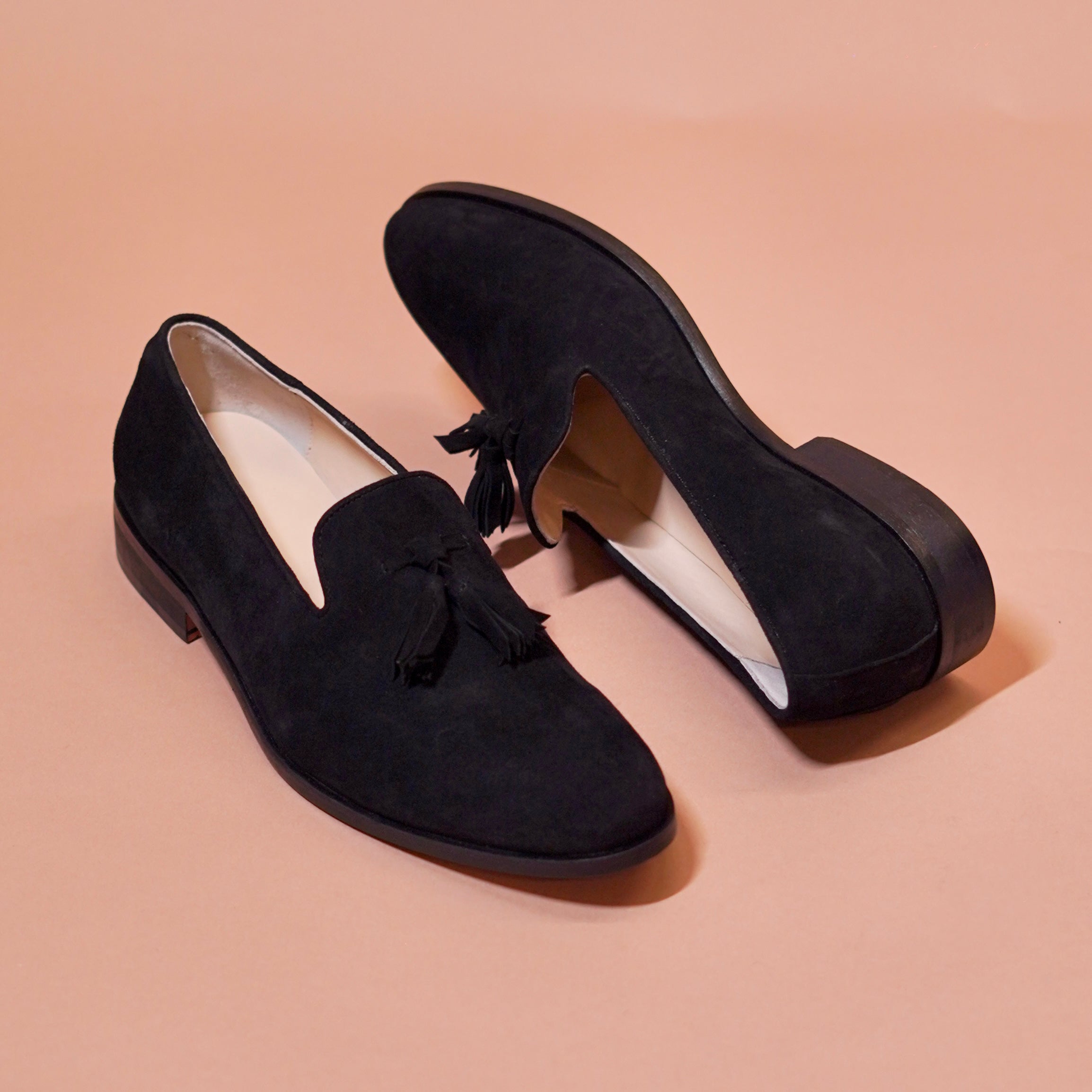 Fascino | Black Suede classic tassel loafers with anti-skid leather sole