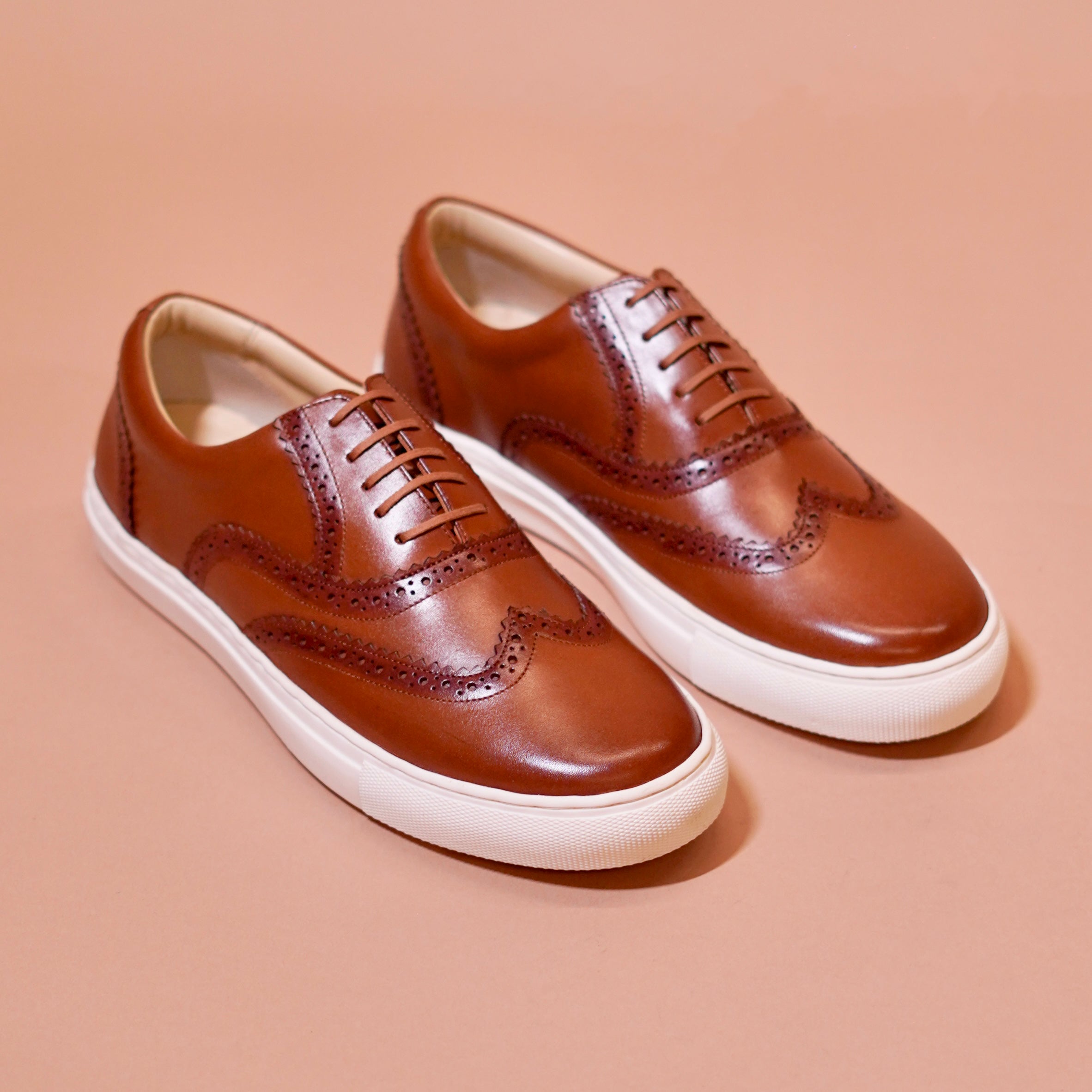 Fresco | Brogue tan leather sneakers