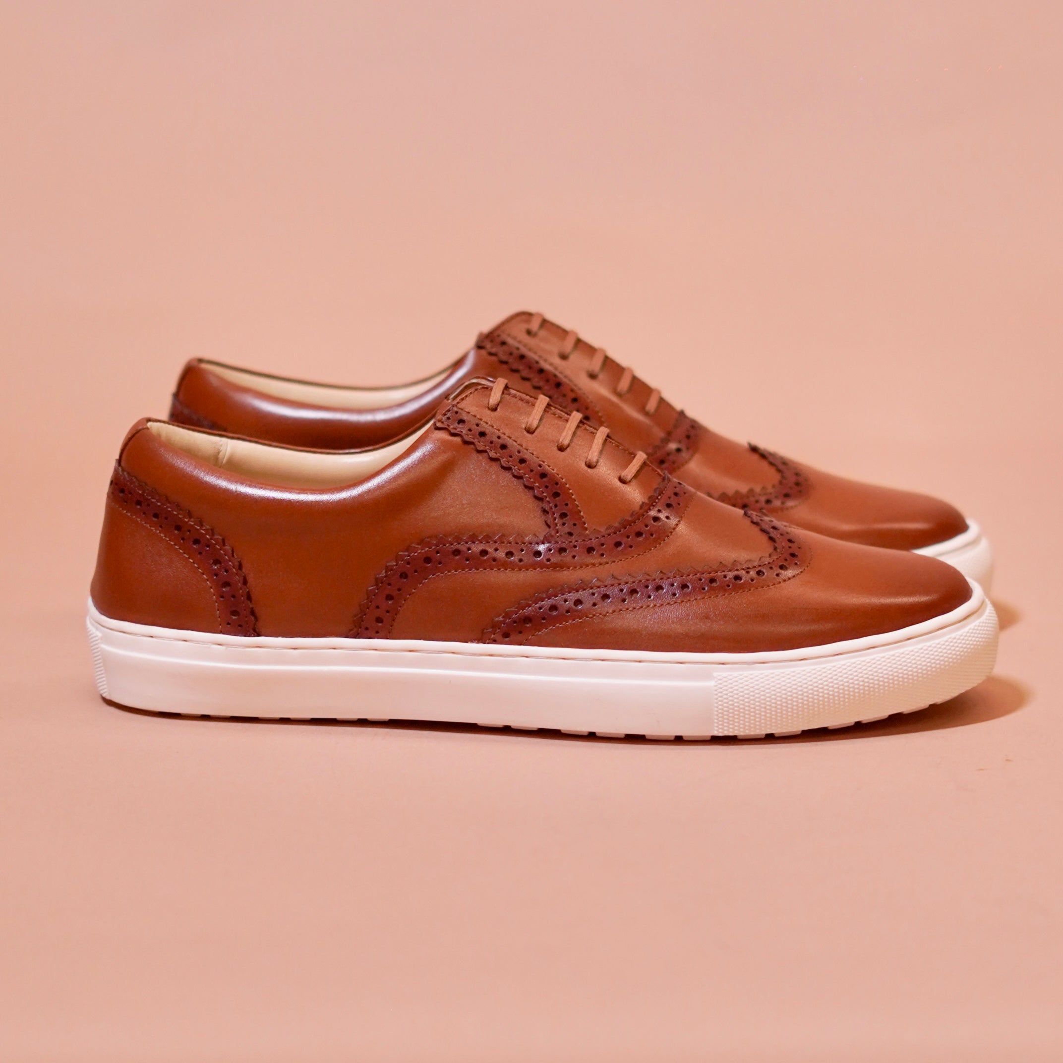 Fresco | Brogue tan leather sneakers