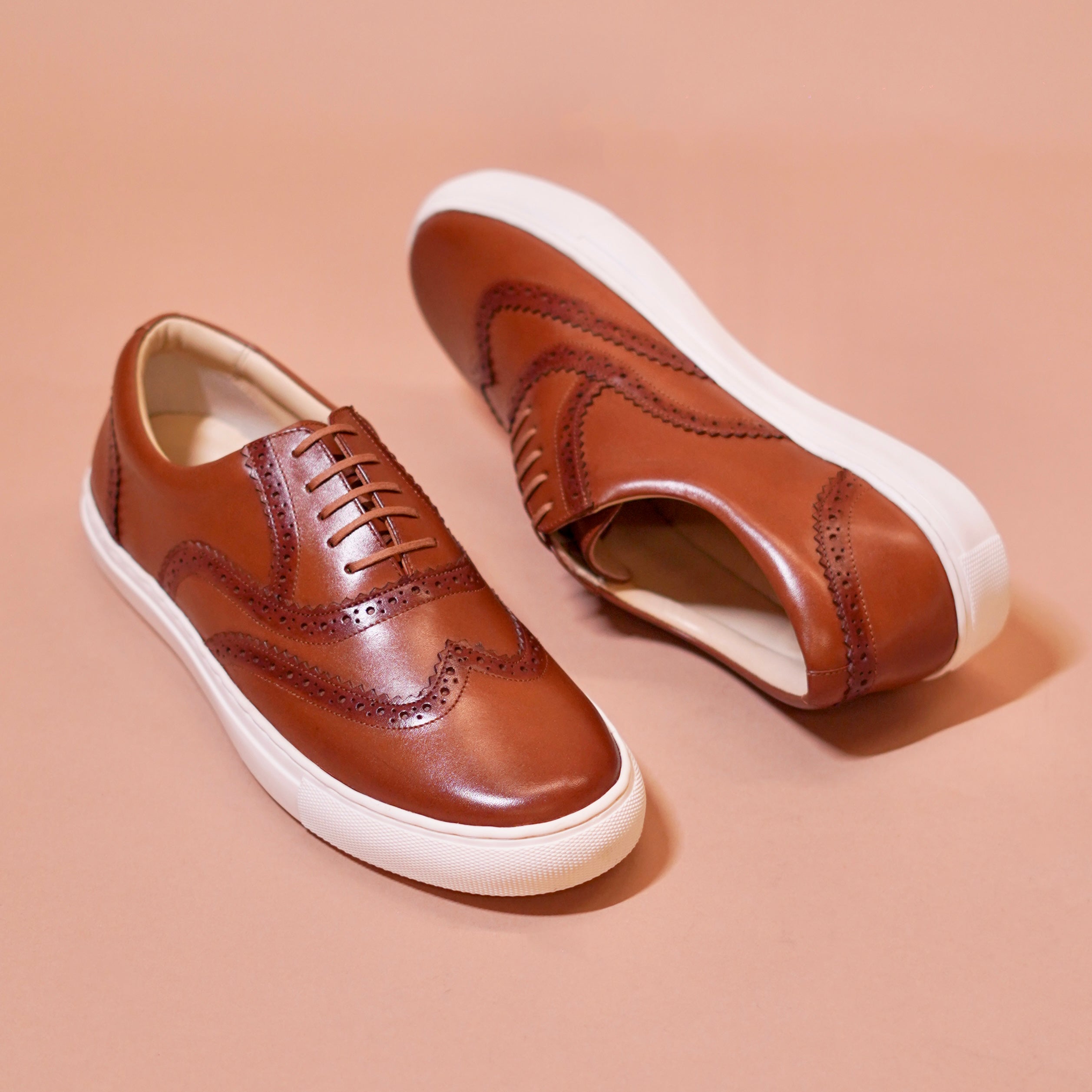 Fresco | Brogue tan leather sneakers