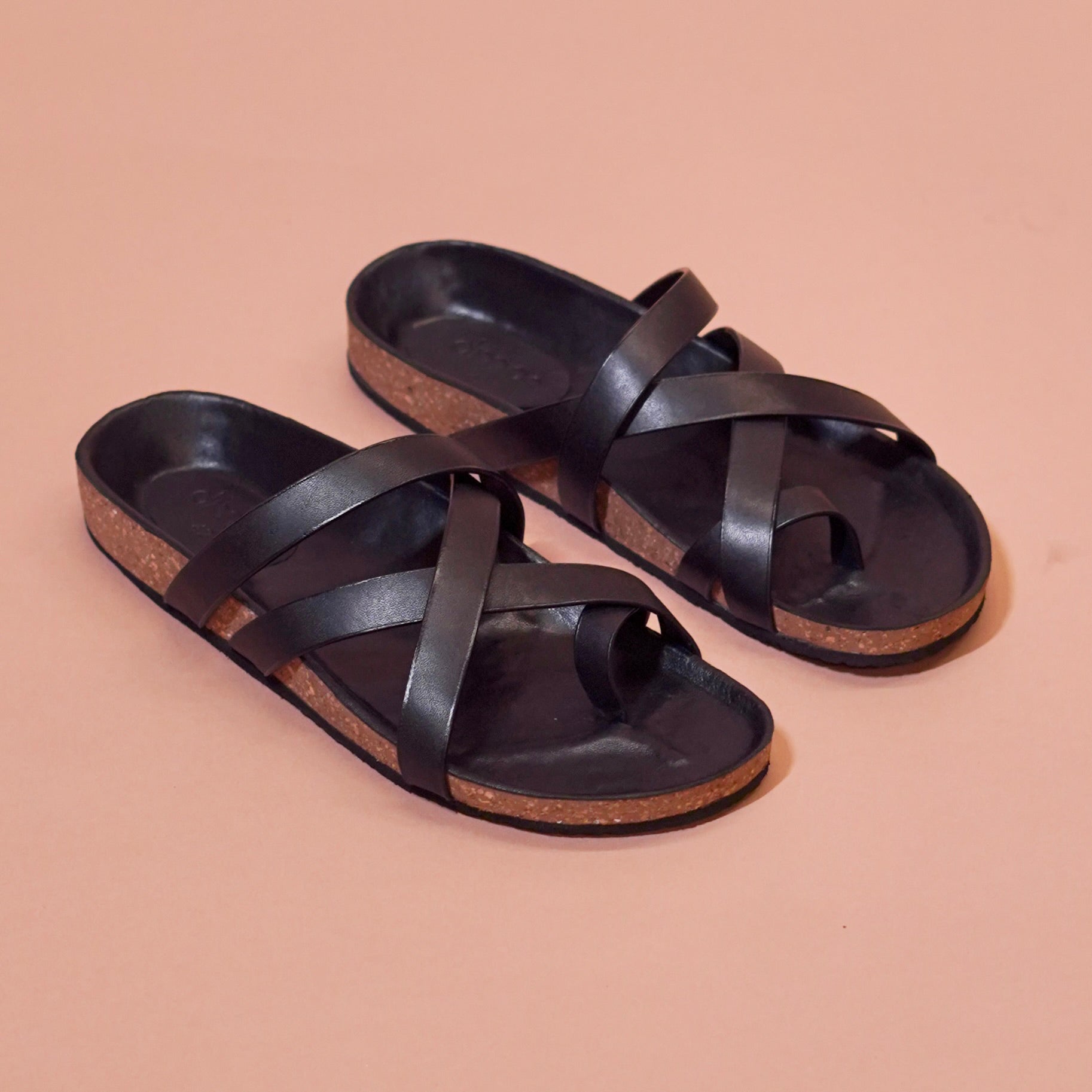 Pelle Corko Americano | Black Leather Cork Chappals