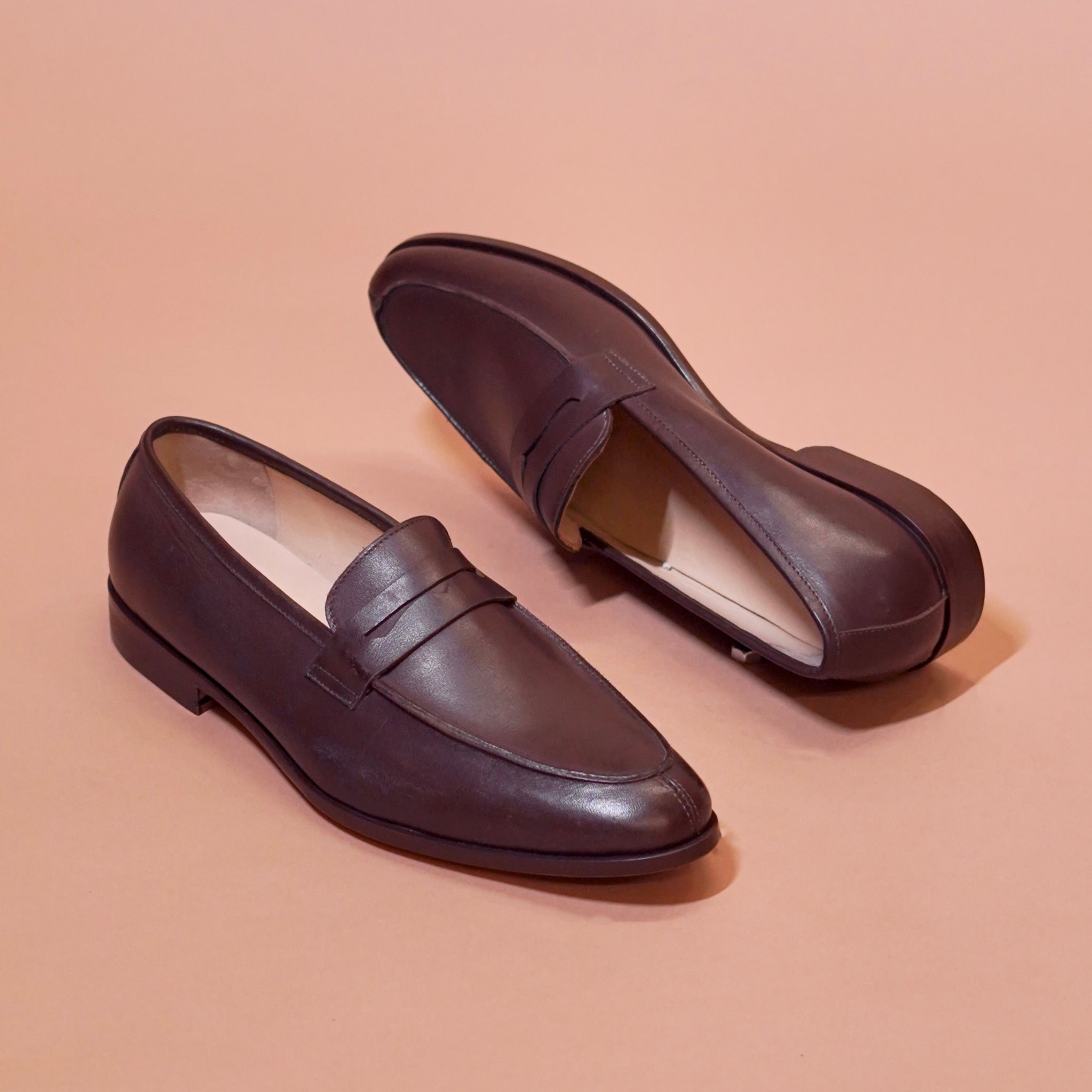 Soavo | Classic Brown leather penny loafers