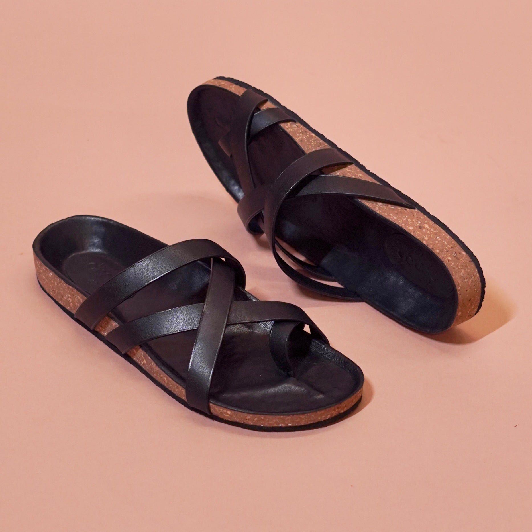 Pelle Corko Americano | Black Leather Cork Chappals