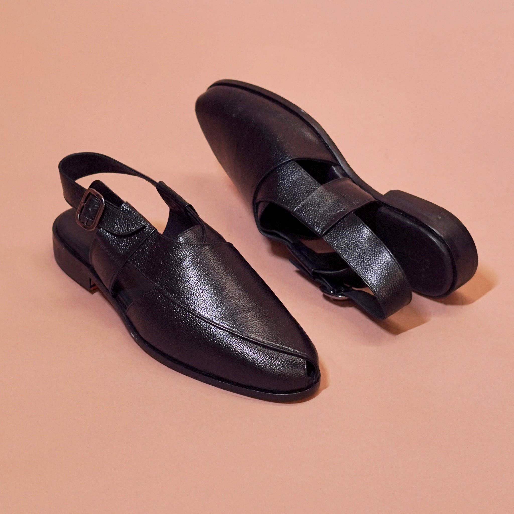 Pesha Noir | Classic black muted peshawari sandals