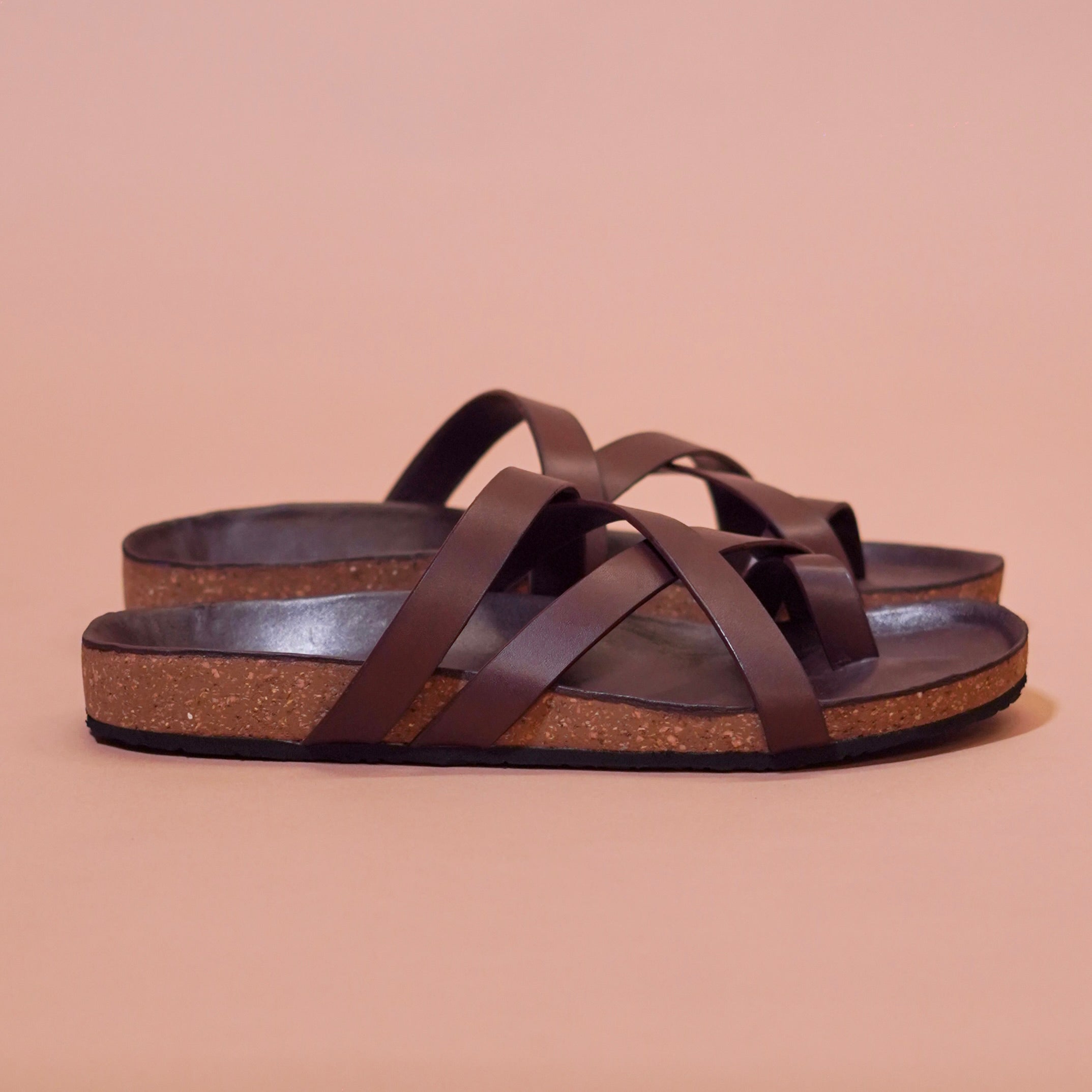 Pelle Corko Espresso | Dark brown leather cork chappals