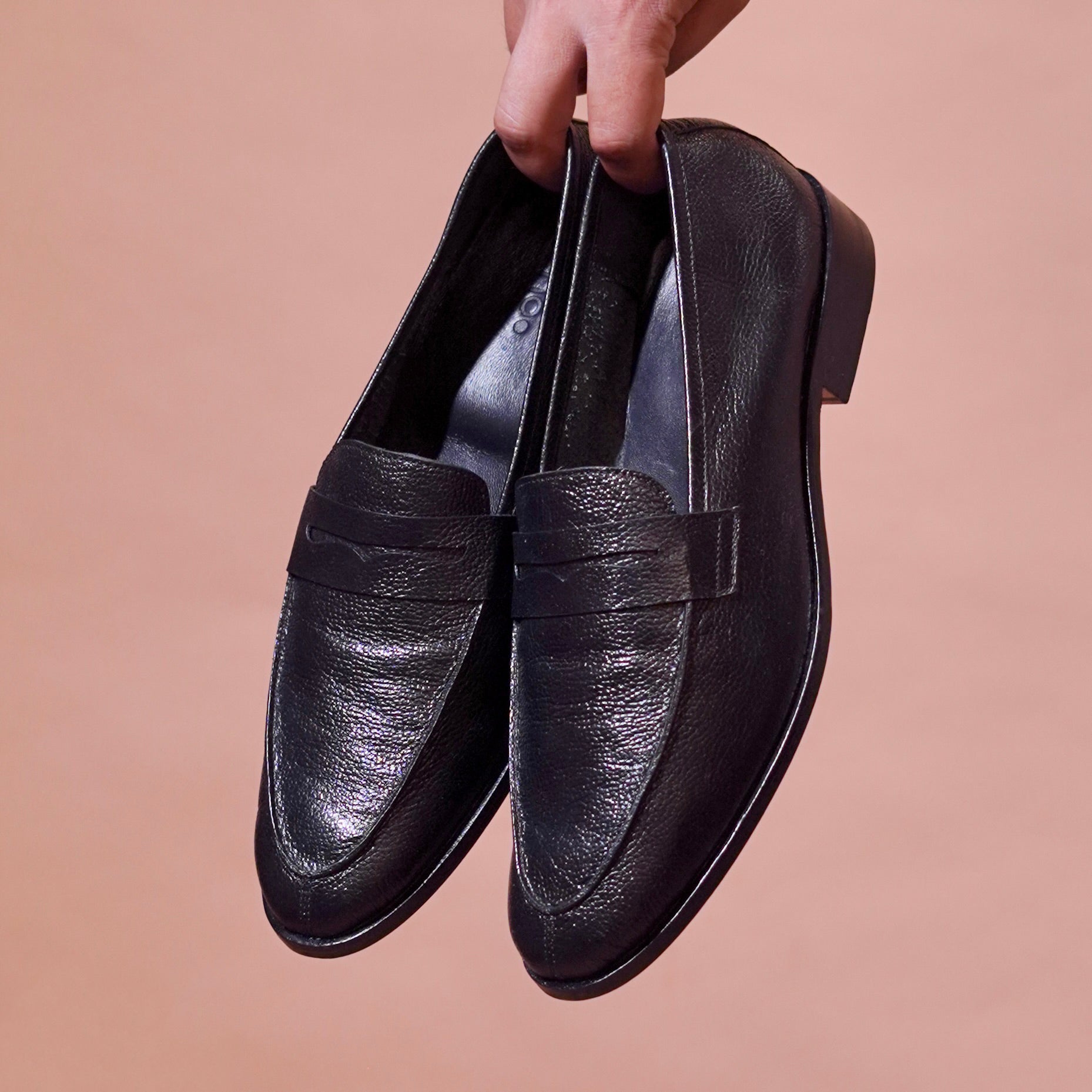 Carbonio Nero – Black Unlined Penny Loafer for Men