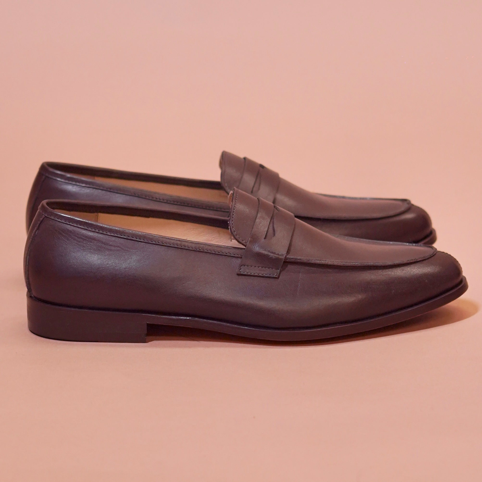 Soavo | Classic Brown leather penny loafers