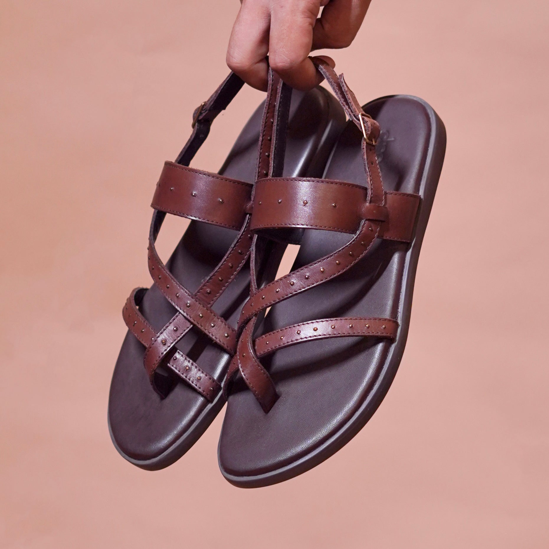 Pelle Bruno Riveto | Dark brown full-grain leather sandals