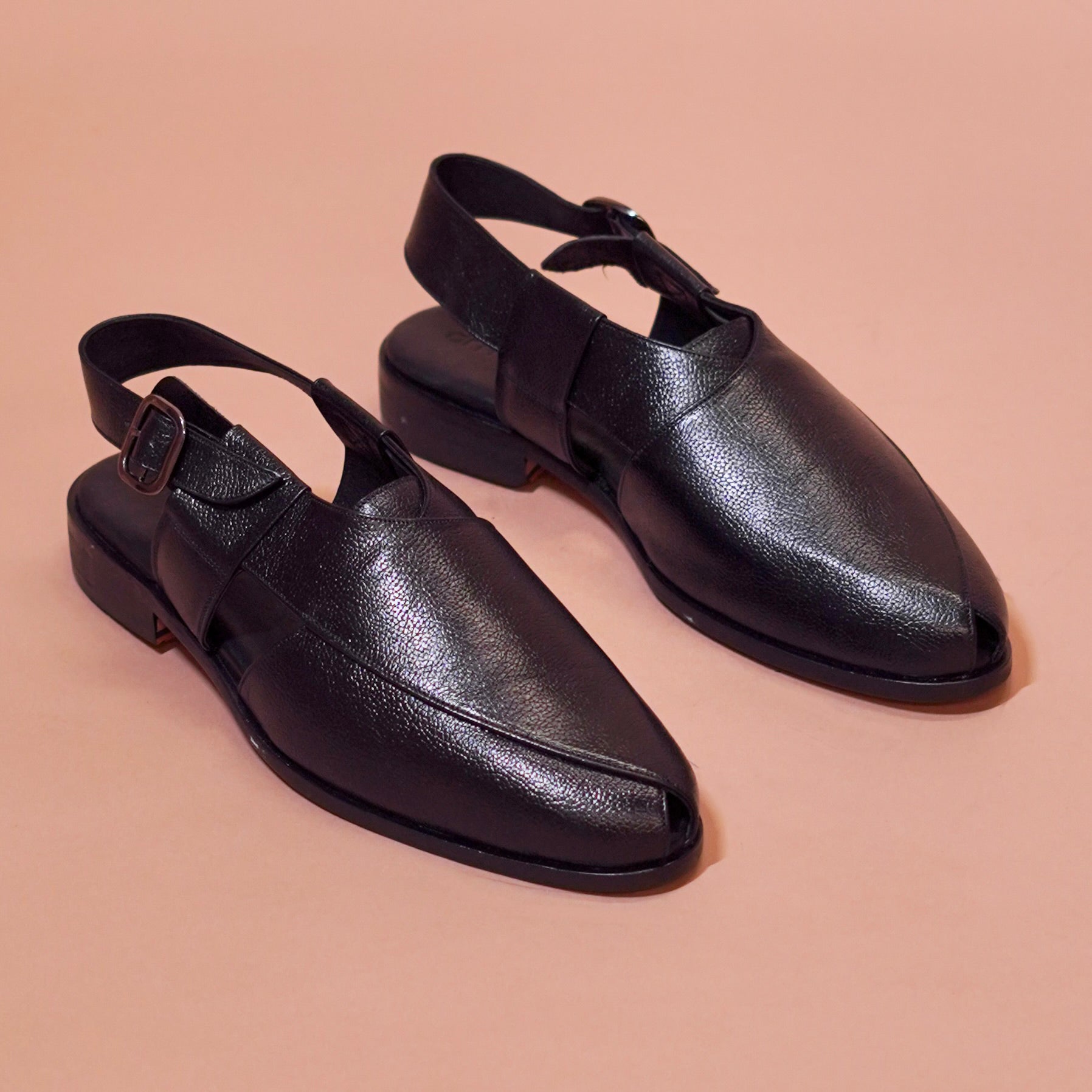Pesha Noir | Classic black muted peshawari sandals