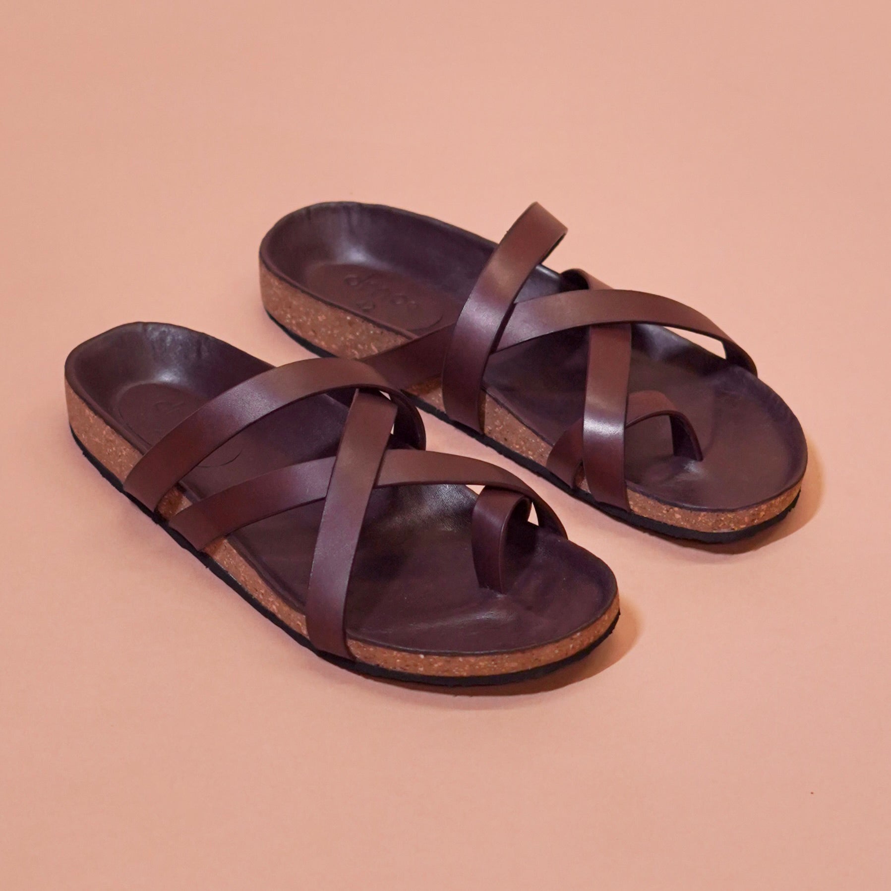 Pelle Corko Espresso | Dark brown leather cork chappals