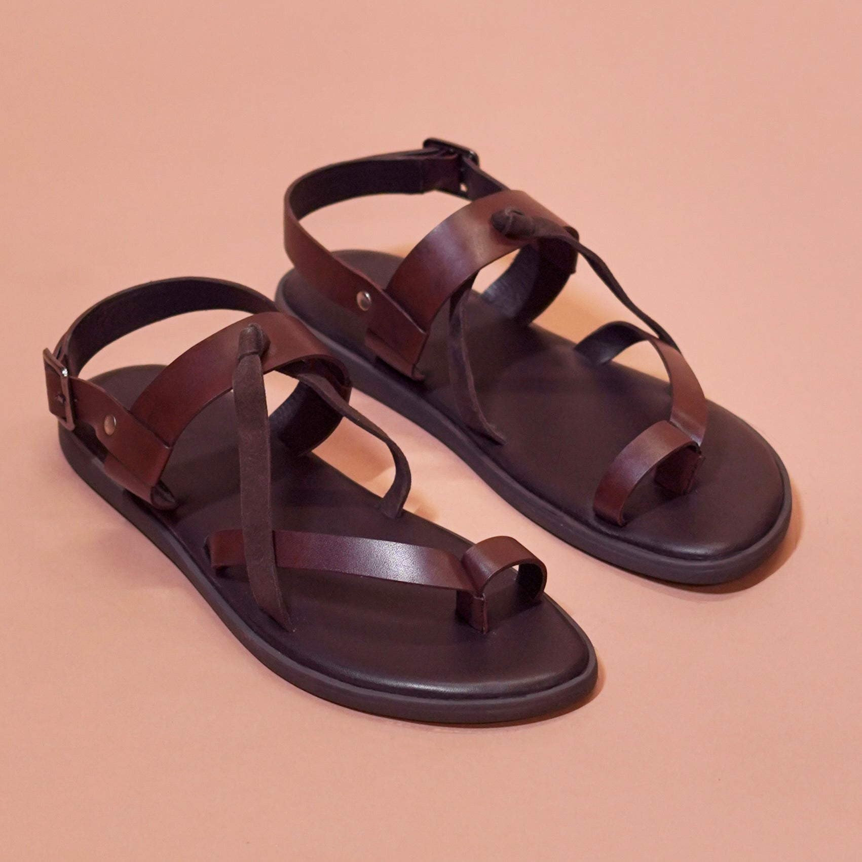 Pelle Nera Bruno | Brown leather accented suede sandals