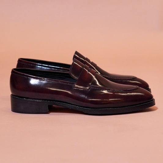 Cherry brown leather loafer for men with black lining – side profile