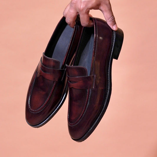 Bruno Ricco cherry brown brush-off leather loafer for men – top view