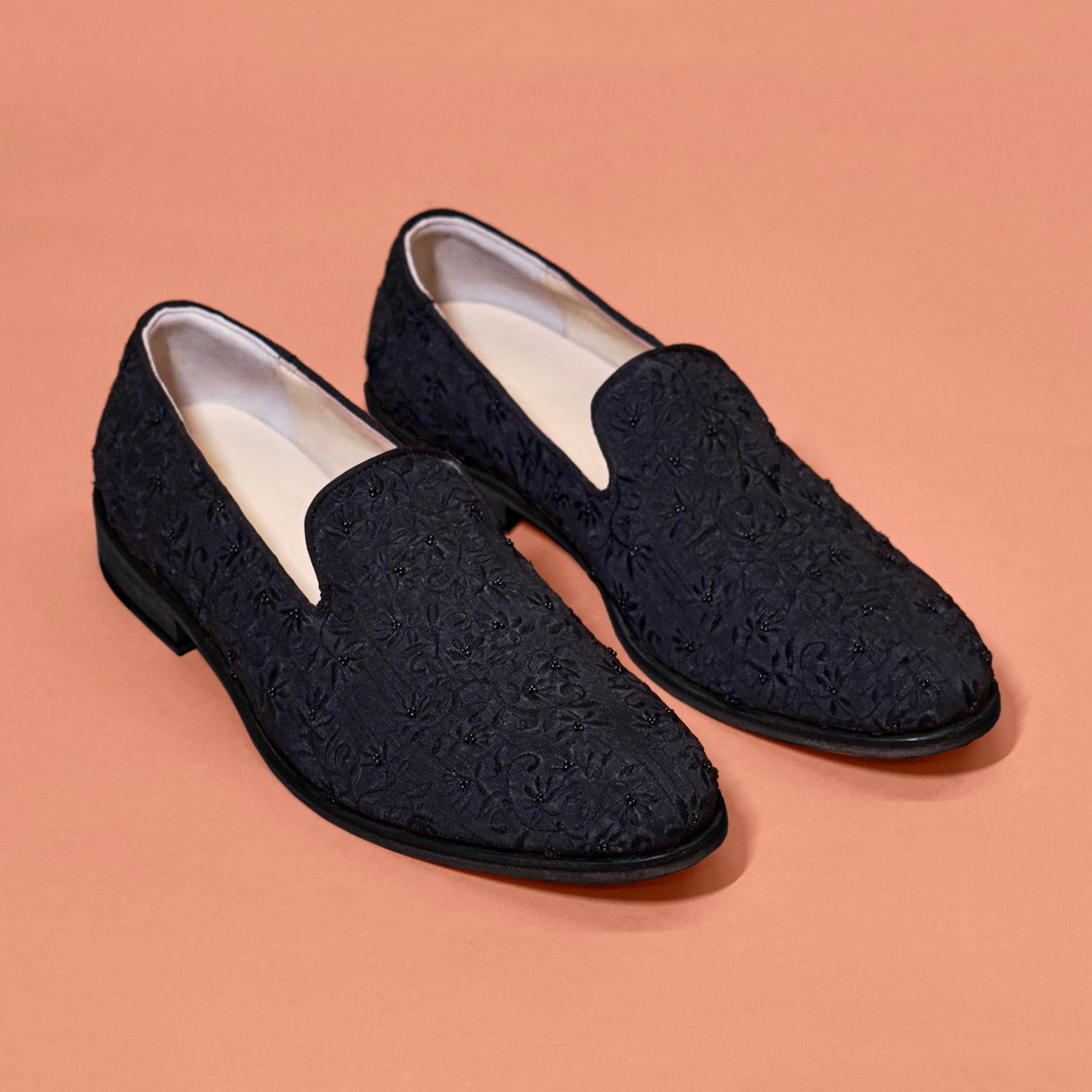 Ricamo Nero – Black Silk Embroidered Loafer for Men