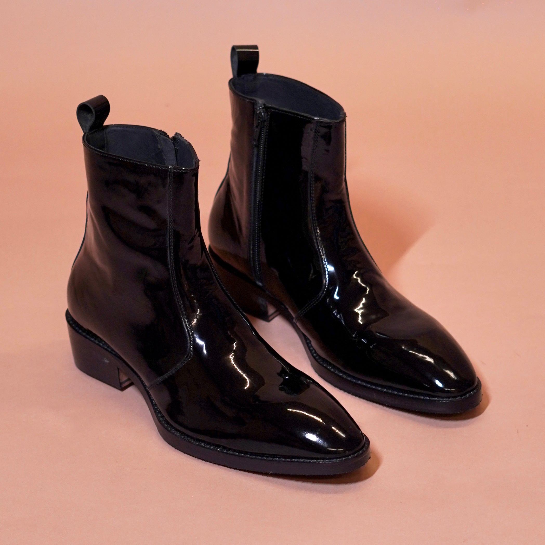 Sprazzo Nero Lucido black patent leather formal boots for men – pair view