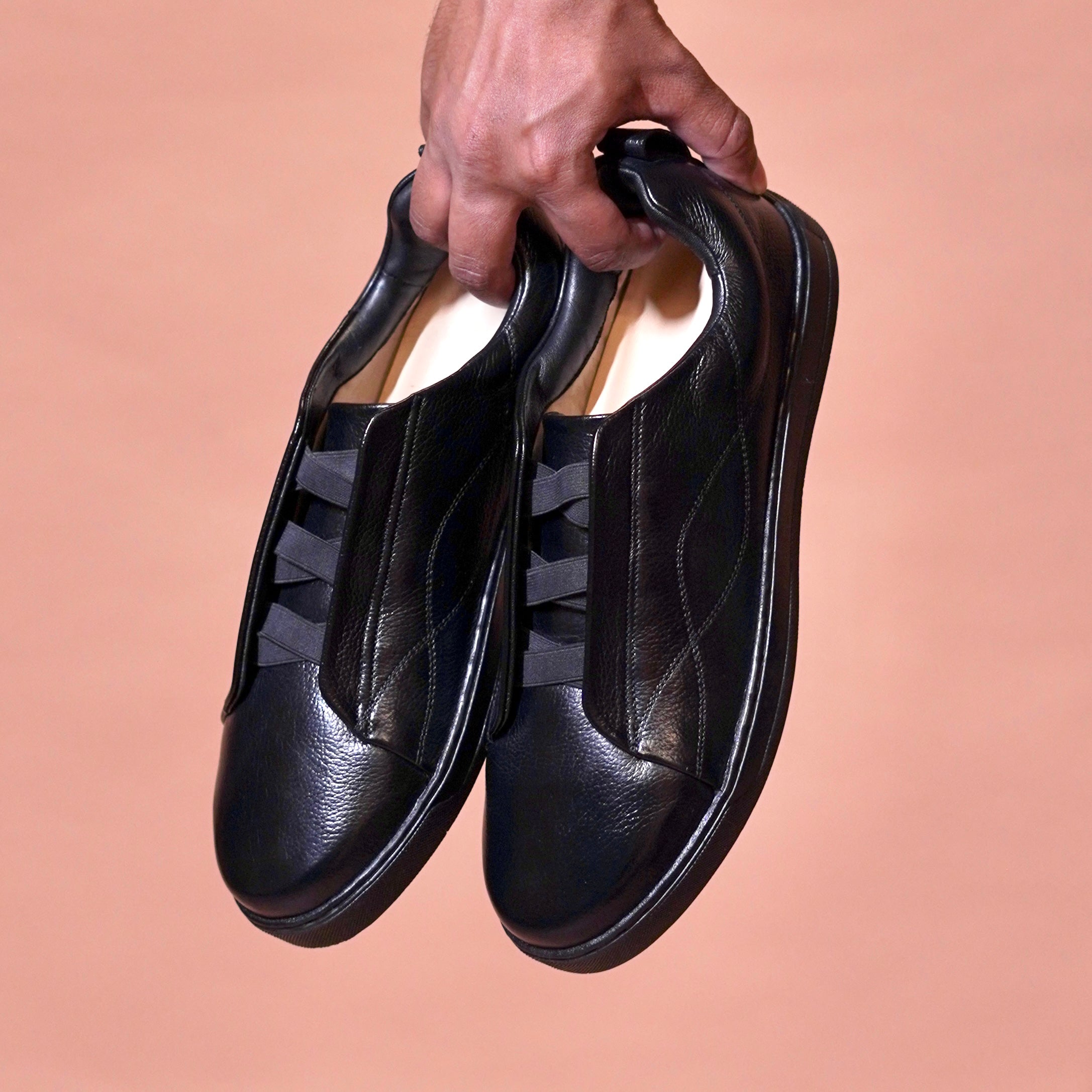 Scarpa Nero Flex black leather sneakers for men – top view