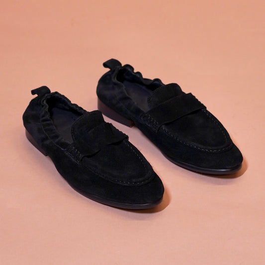 Flexo Scuro black suede leather loafers for men styled for formal and smart-casual wear