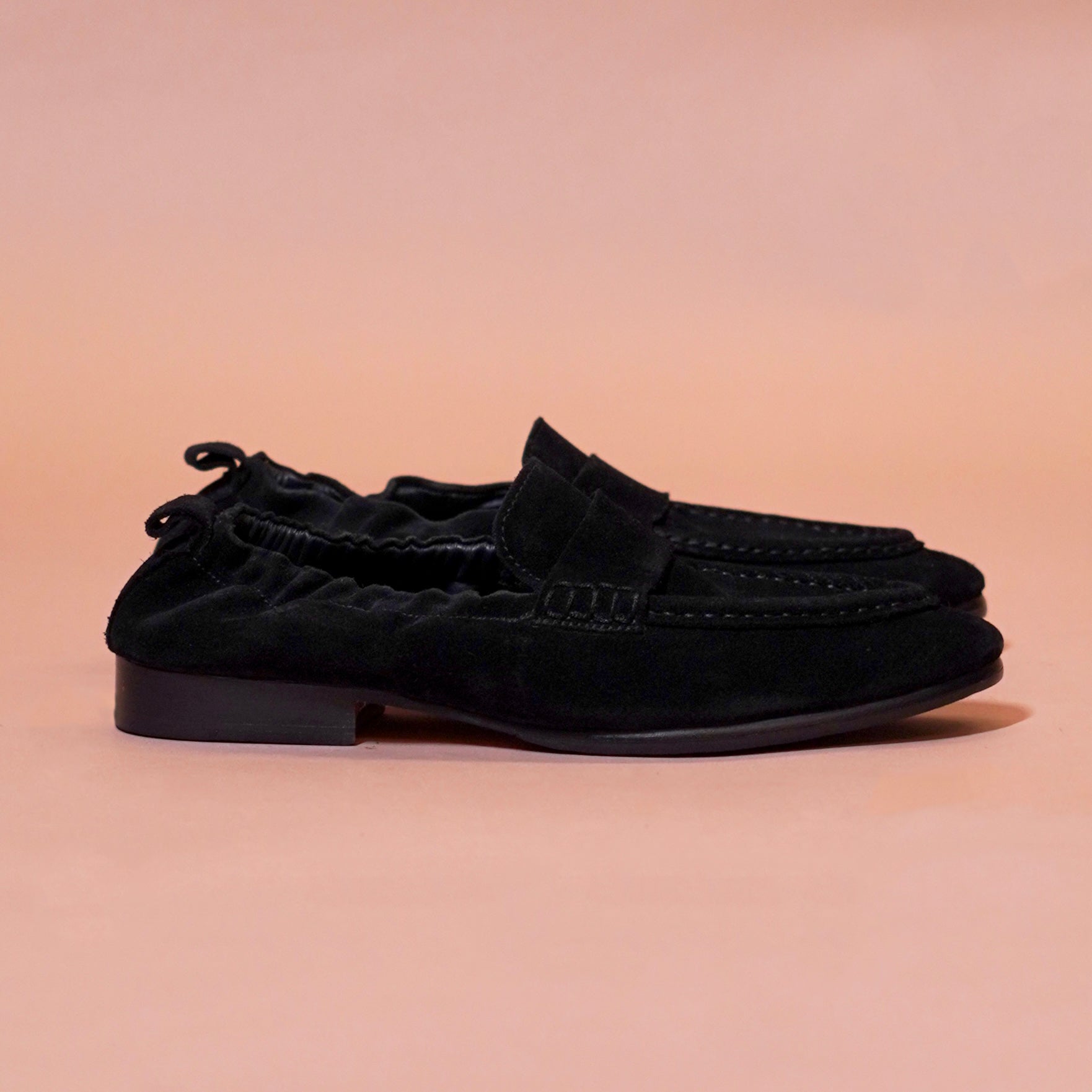Flexo Scuro black suede slip-on loafers with elasticated back – side view