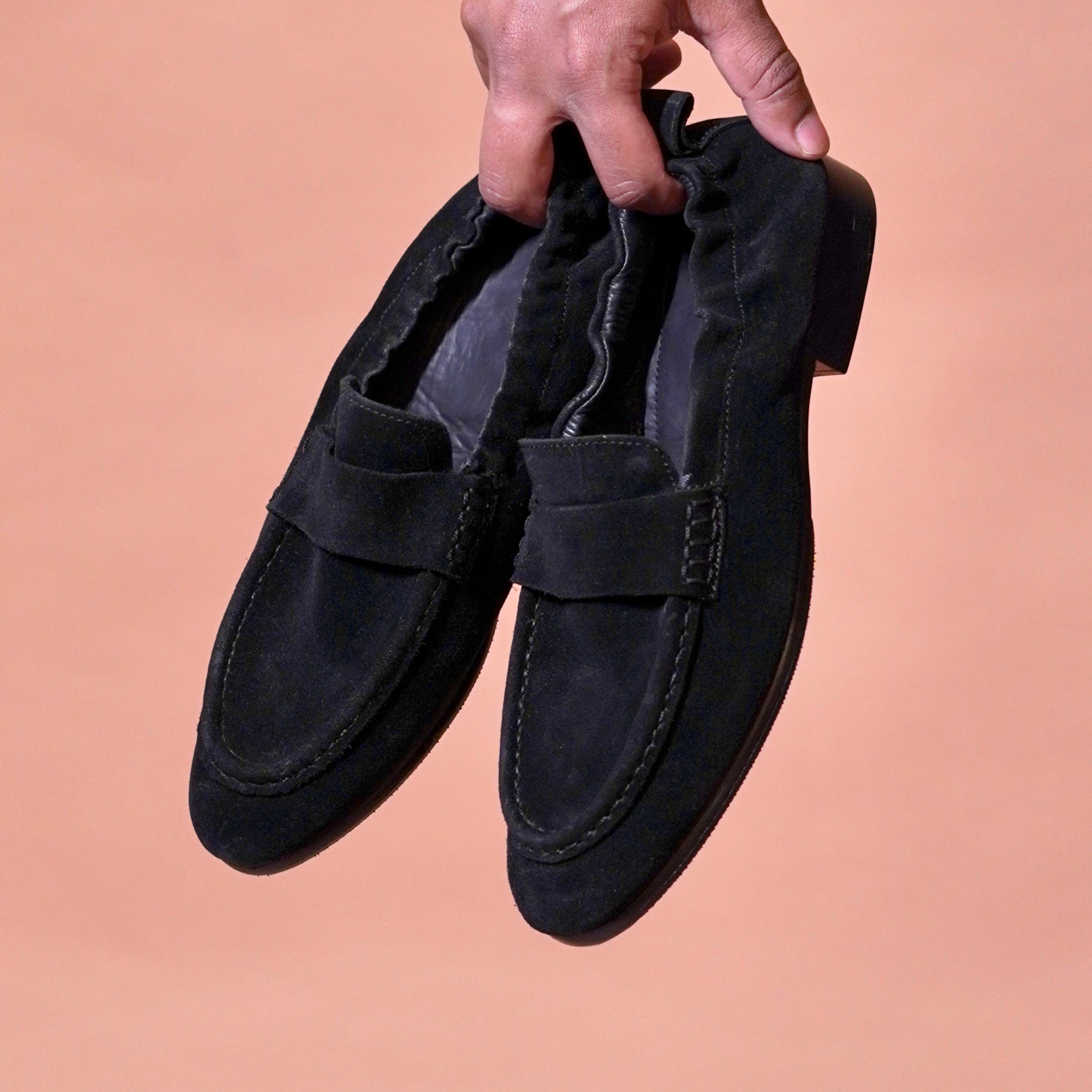 Flexo Scuro black suede leather loafers for men – top view