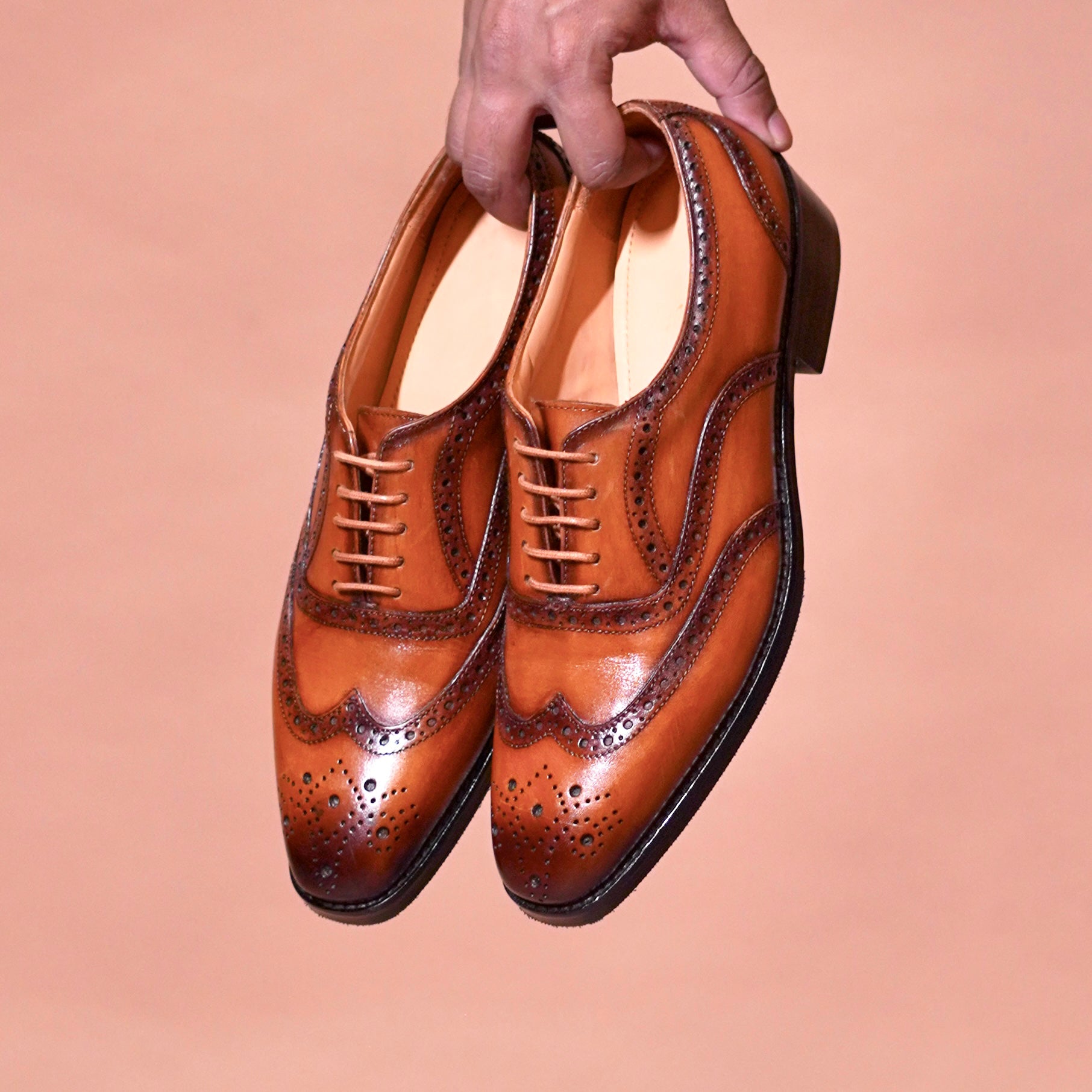 Tanino Classico tan leather brogue Oxford shoes for men – top view