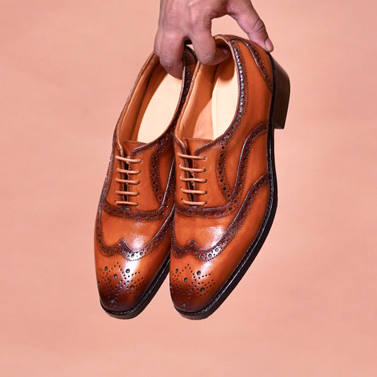 Tanino Classico tan leather brogue Oxford shoes for men – top view