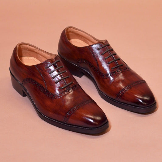 Bruno Spazzolato brown burnished leather Oxford shoes styled for formal occasions