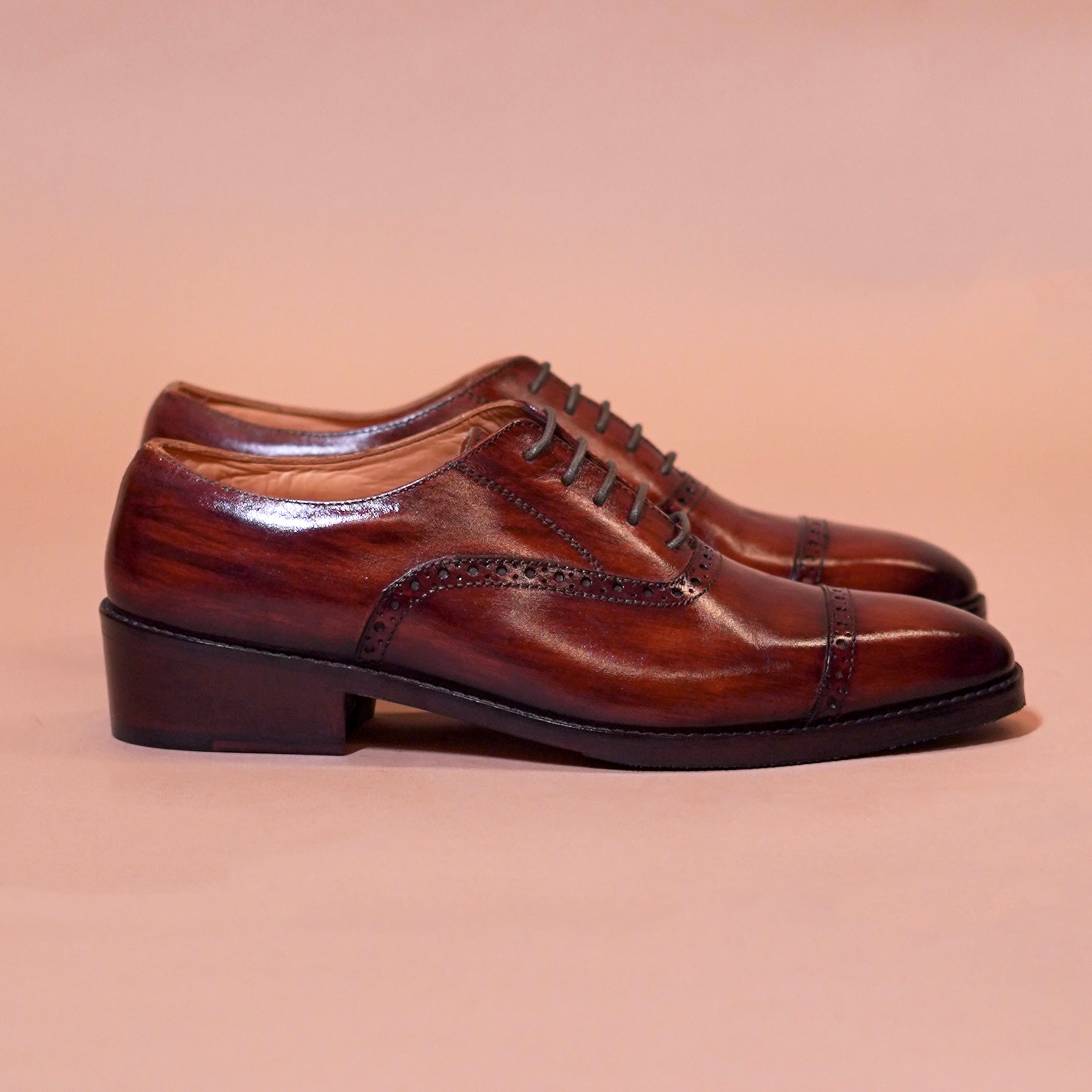 Bruno Spazzolato men's brown leather Oxford shoes with brogue detailing – side view
