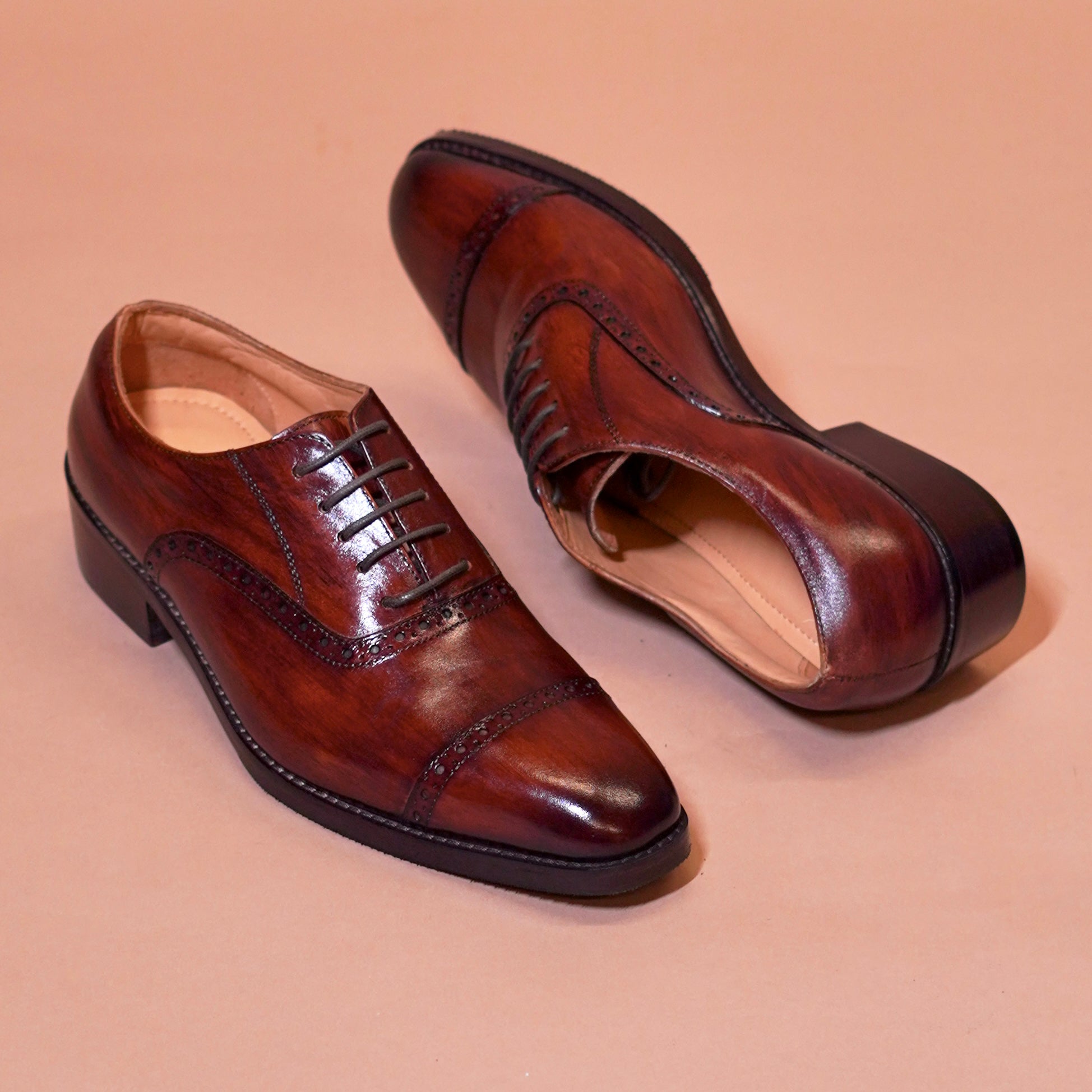Bruno Spazzolato handcrafted brown leather formal Oxford shoes for men with leather sole