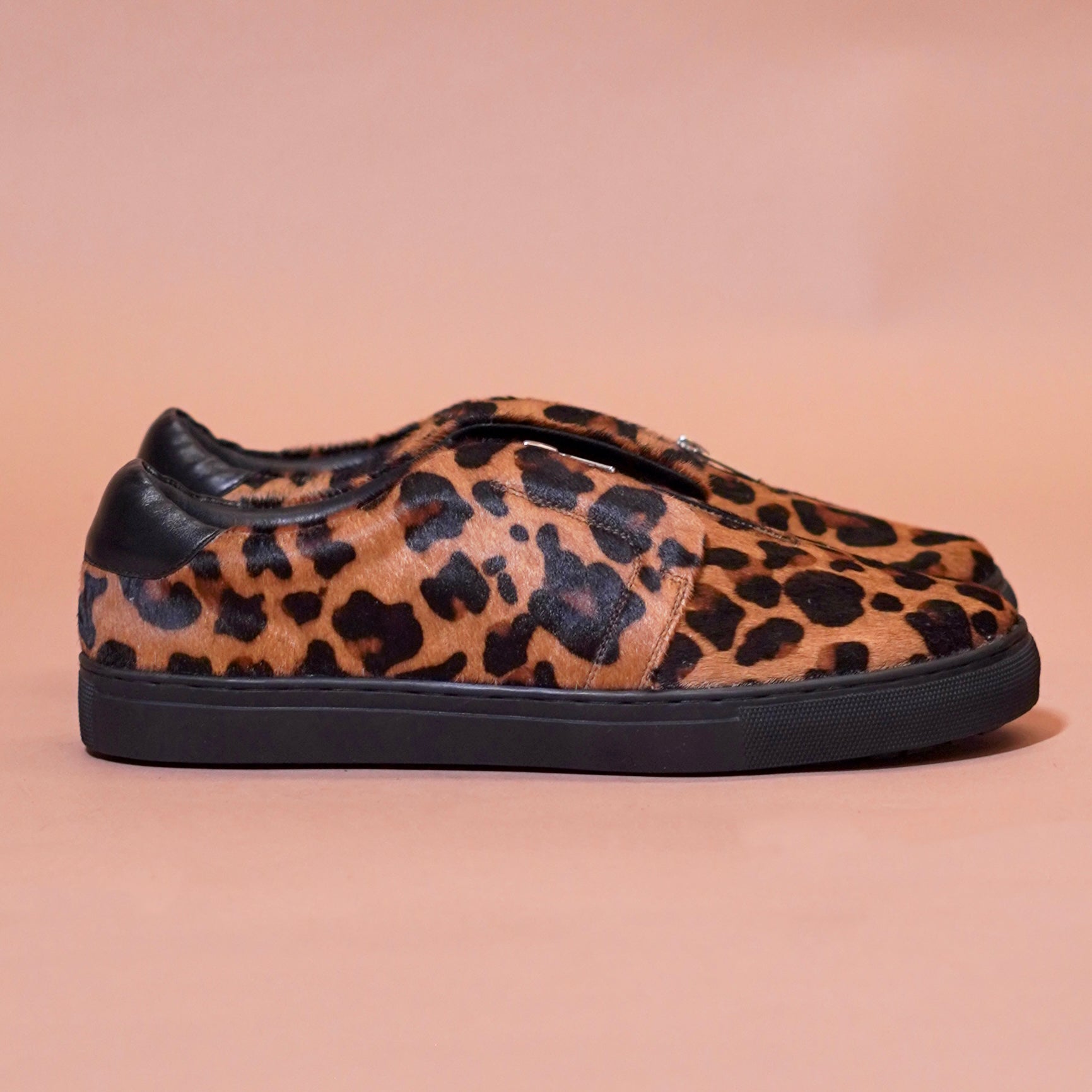 Pigro Leopardo Nero | Leopard Print Hair-On Leather Zip Shoes