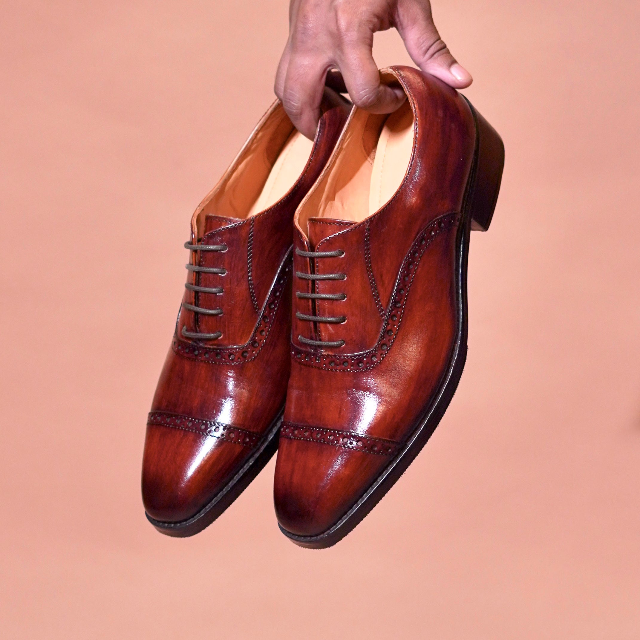 Bruno Spazzolato brown hand-brushed leather Oxford shoes for men – top view