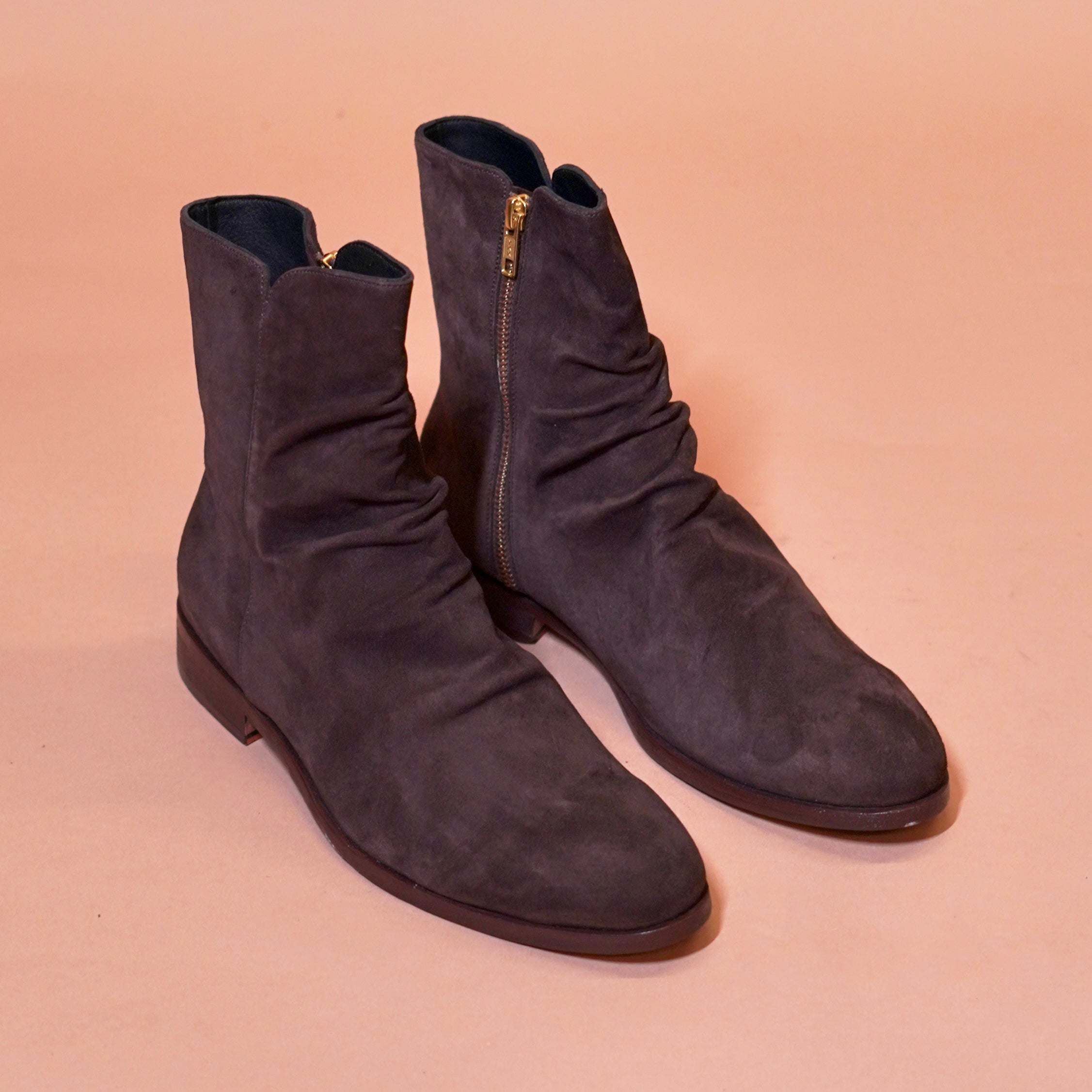 Sprazzo Verdo | Dark brown-suede wrinkled chelsea boots
