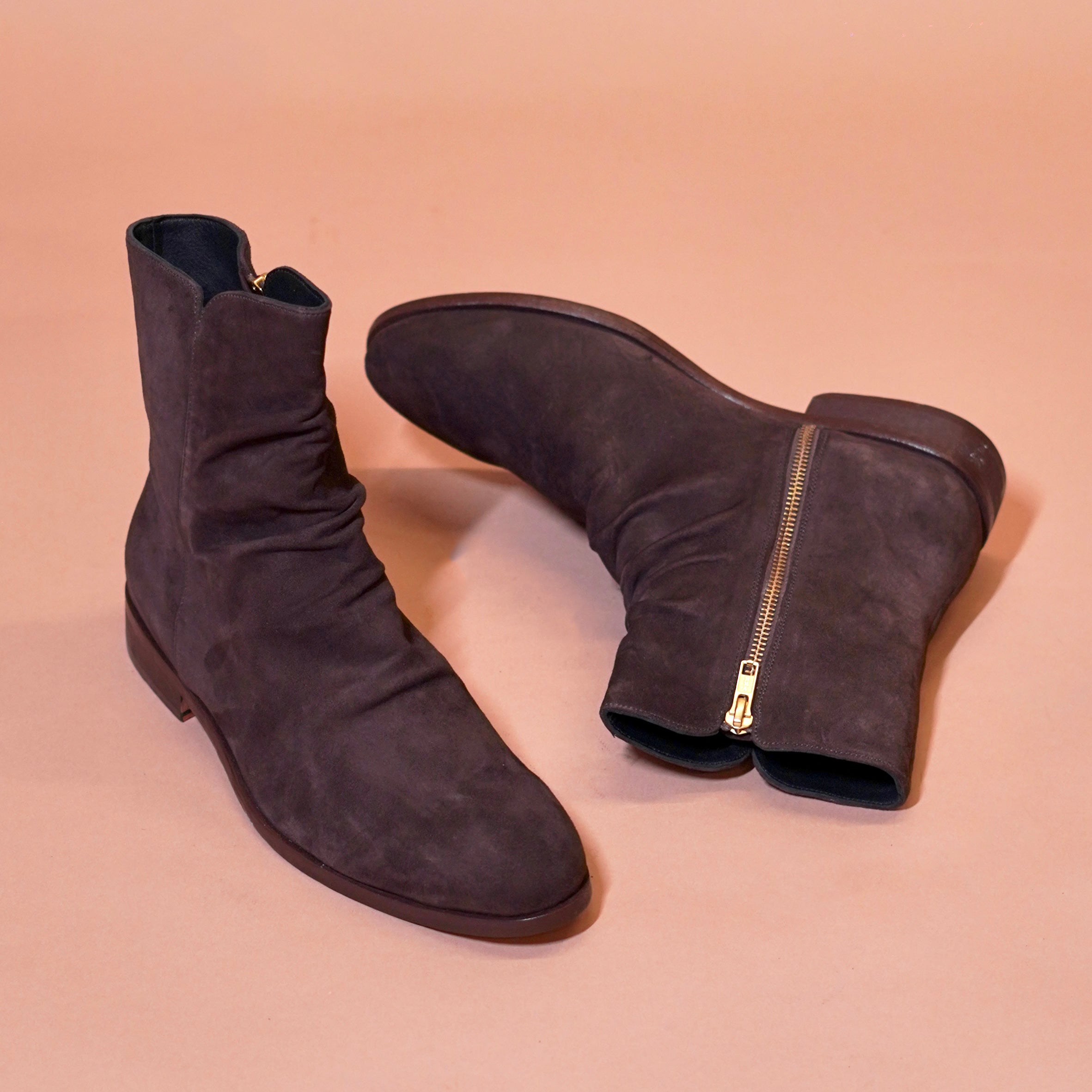 Sprazzo Verdo | Dark brown-suede wrinkled chelsea boots