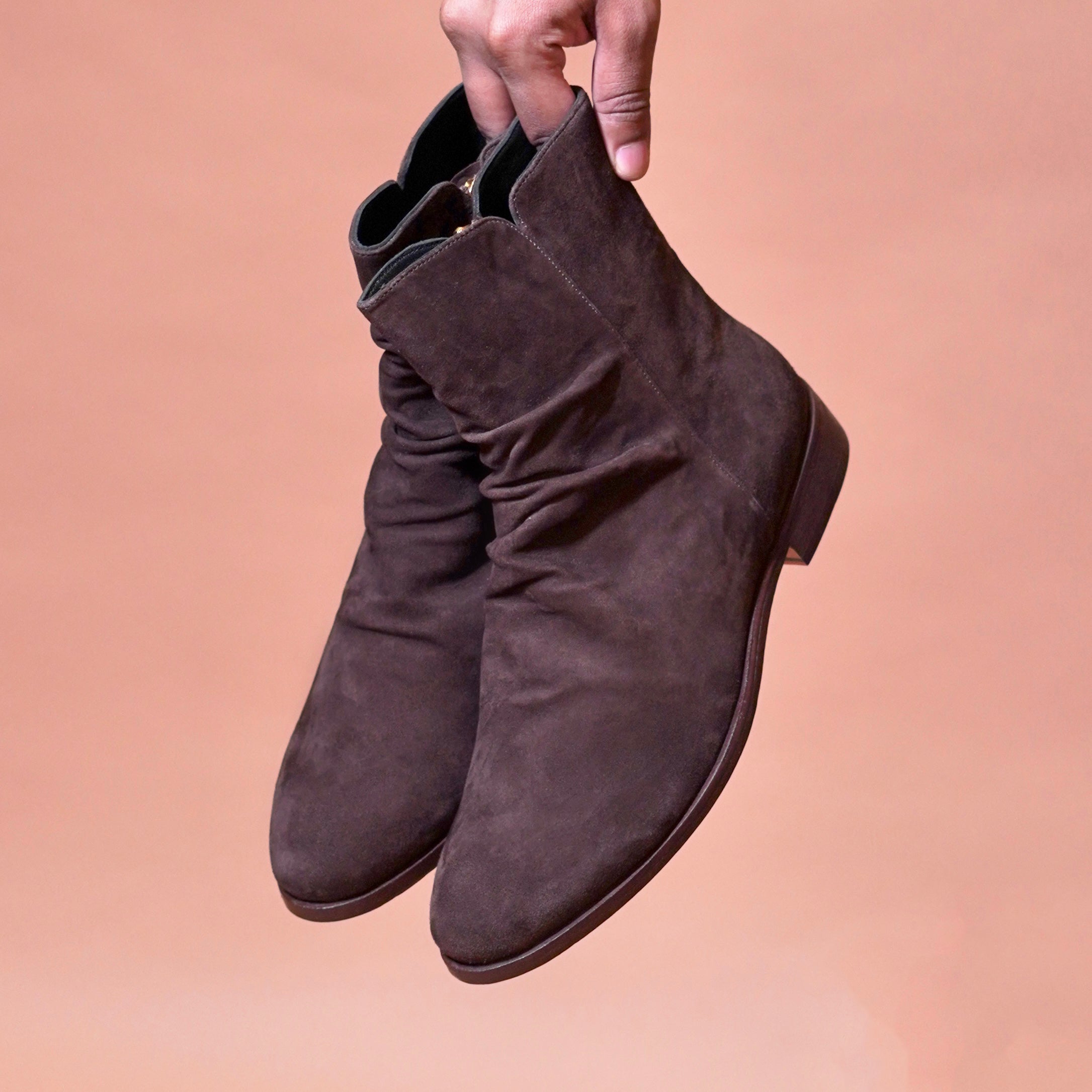 Sprazzo Verdo | Dark brown-suede wrinkled chelsea boots