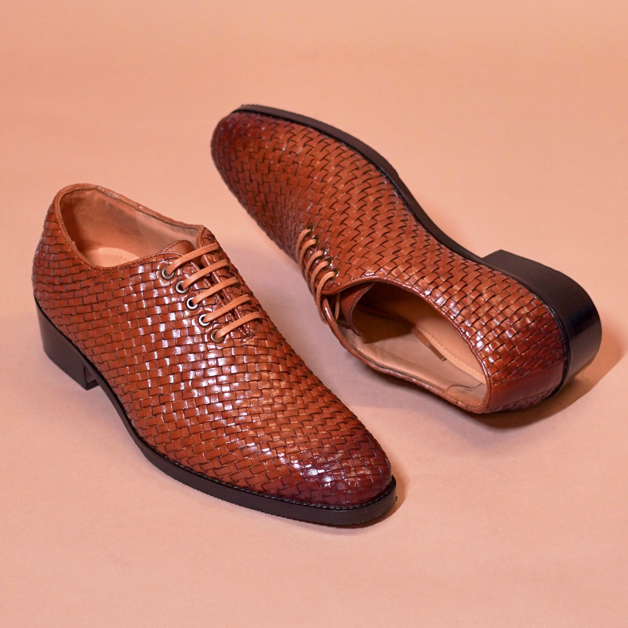 Alto Tesso | Tan woven full-grain leather Oxfords